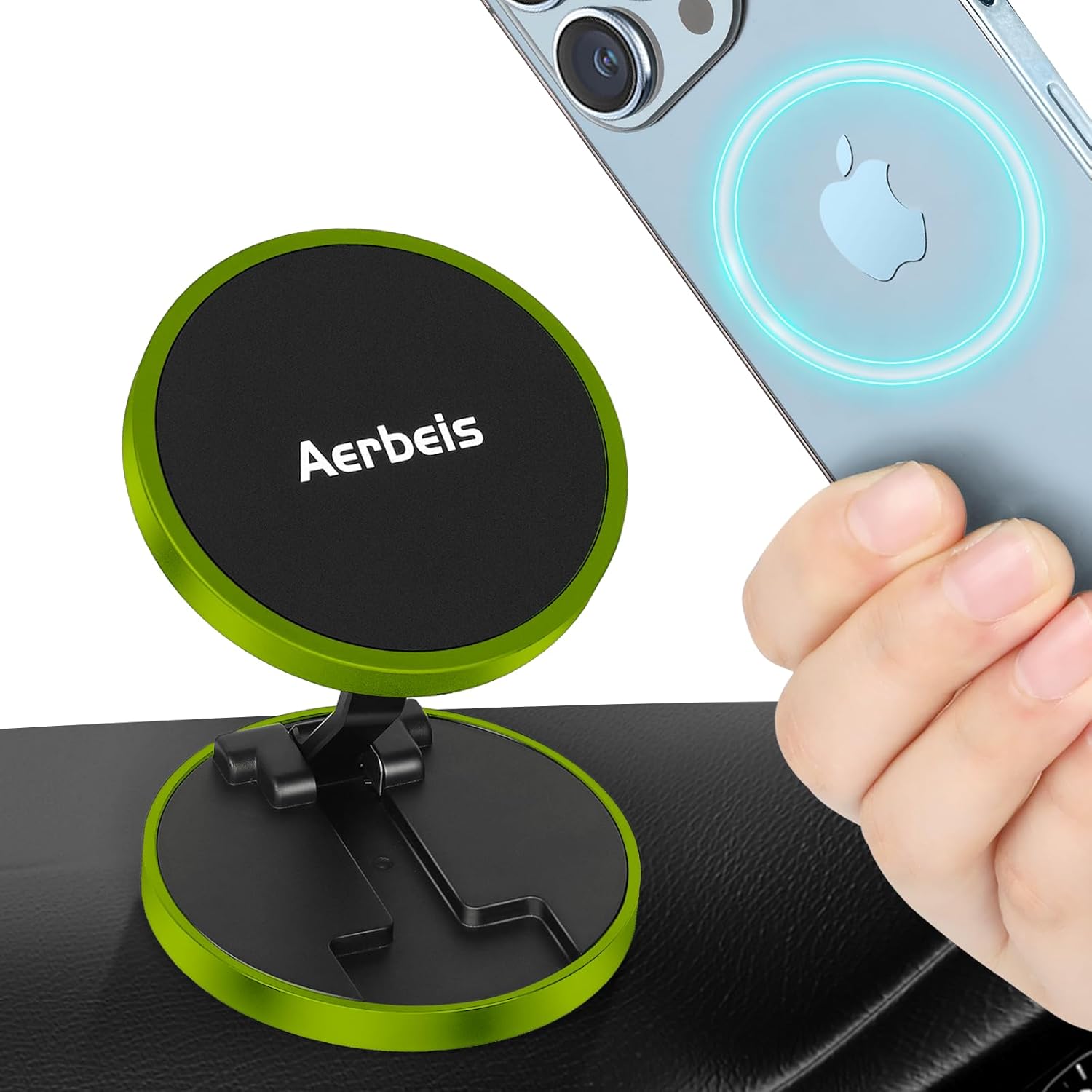 Buy now Magnetic Phone Holder for Car - Folding Car Phone Mount Adapter Dual Metal Magnetic Phone Holder Stand for Magsafe iPhone and All Android Smartphones Green at indiglob india