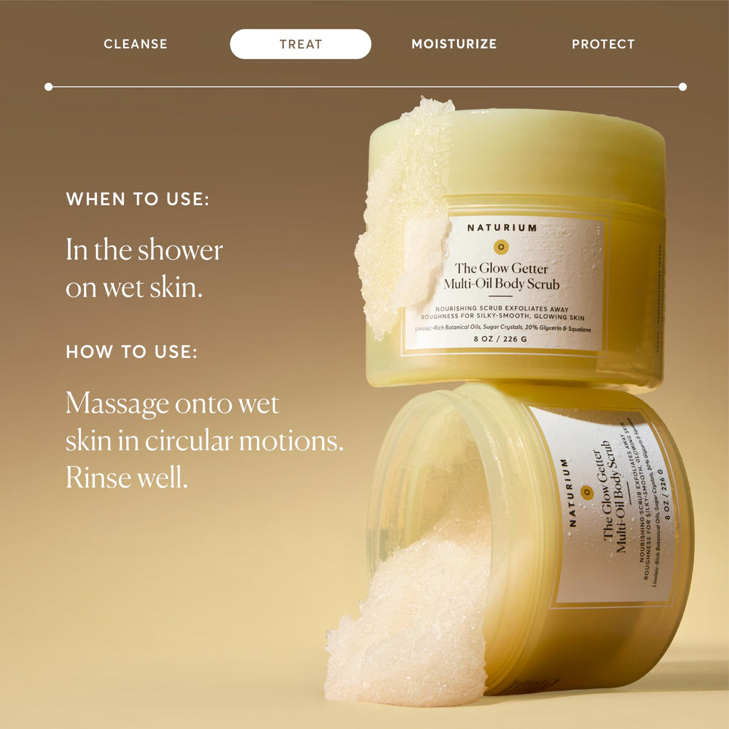 Naturium Glow Getter Body Scrub, Exfoliating Sugar Crystals with Linoleic-Rich Oils, Glycerin & Squalane, 226 g / 8 oz