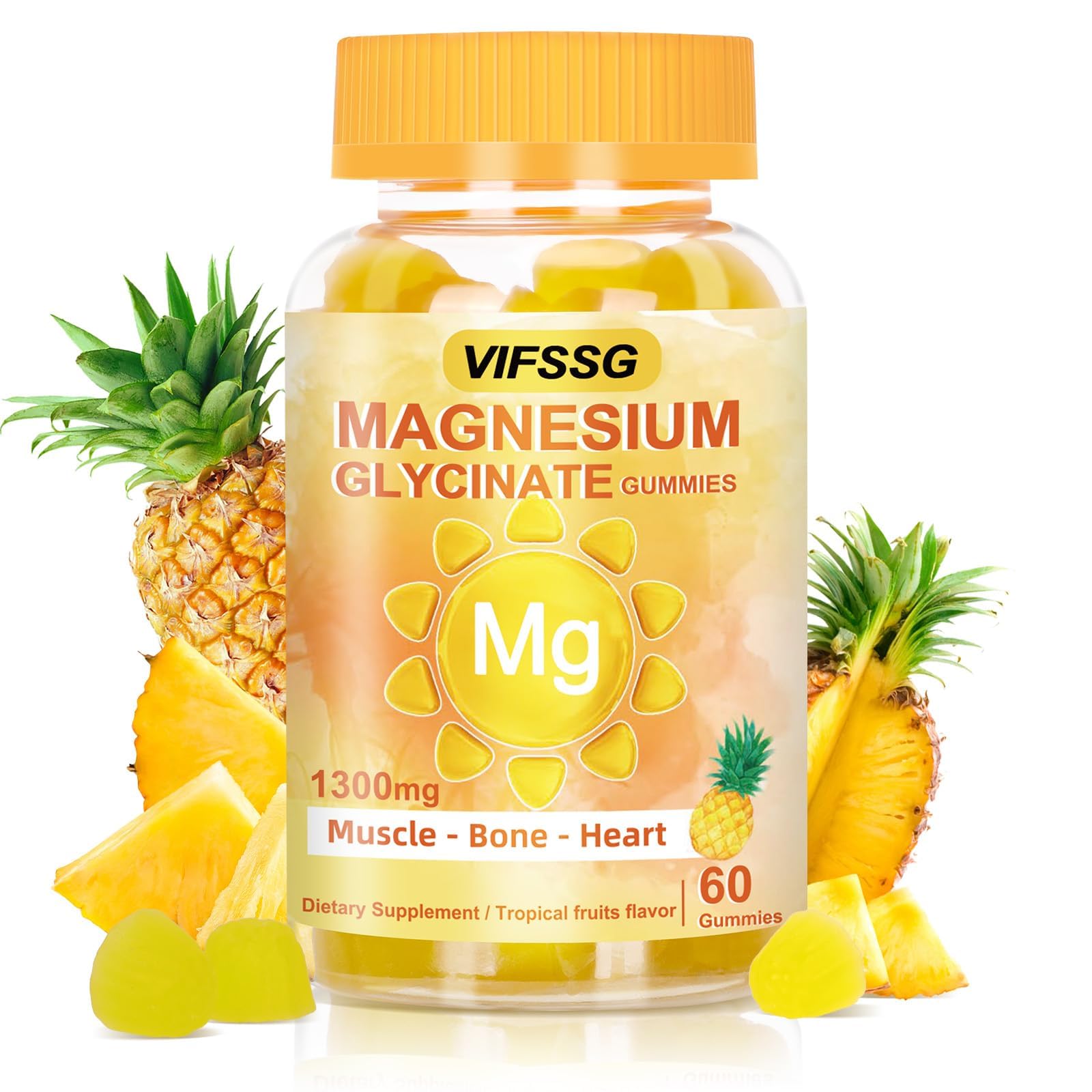 VIFSSG Magnesium Glycinate Gummies 500 Mg, Triple Magnesium Complex Sugar-Free Gummies with Malate 400 Mg, Citrate 400 Mg, Magnesium Supplement Chewable for Women & Men Vegan, Organic 60 Count