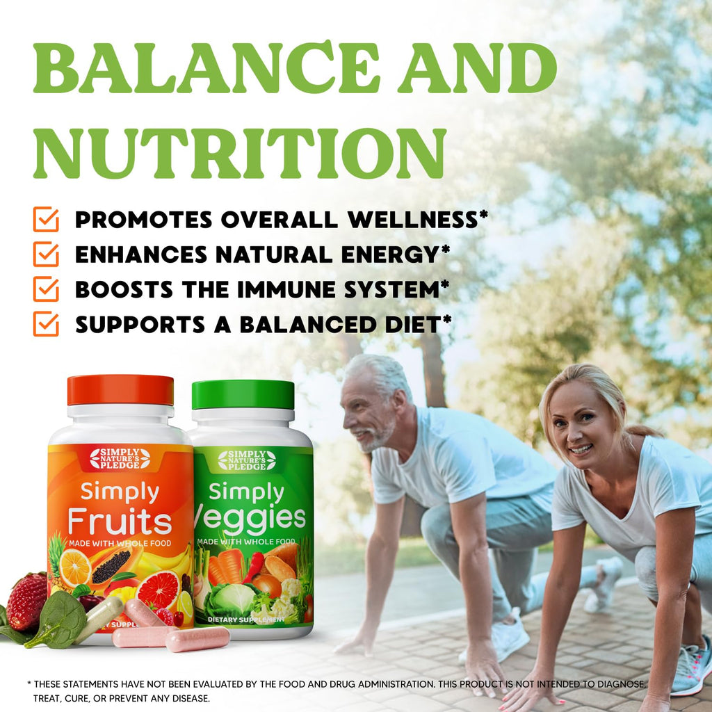 Simply Nature's Pledge Fruits & Vegetables Supplement, 360 Capsules, 4-Pack | Whole Food Superfoods, Fruits & Veggies, Energy, Immune & Digestive Support, Vegan, Gluten free, Soy Free, Third-Party Tested