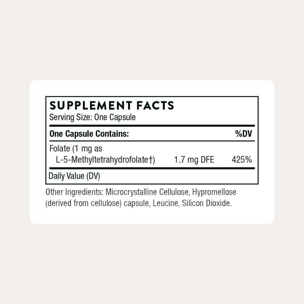 THORNE 5-MTHF 1 mg, Active Methylfolate Vitamin B9 Supplement, 60 Capsules | Supports Methylation, Healthy Homocysteine Levels, Heart & Brain Health, Fetal Development, Mood & Nervous System Health*