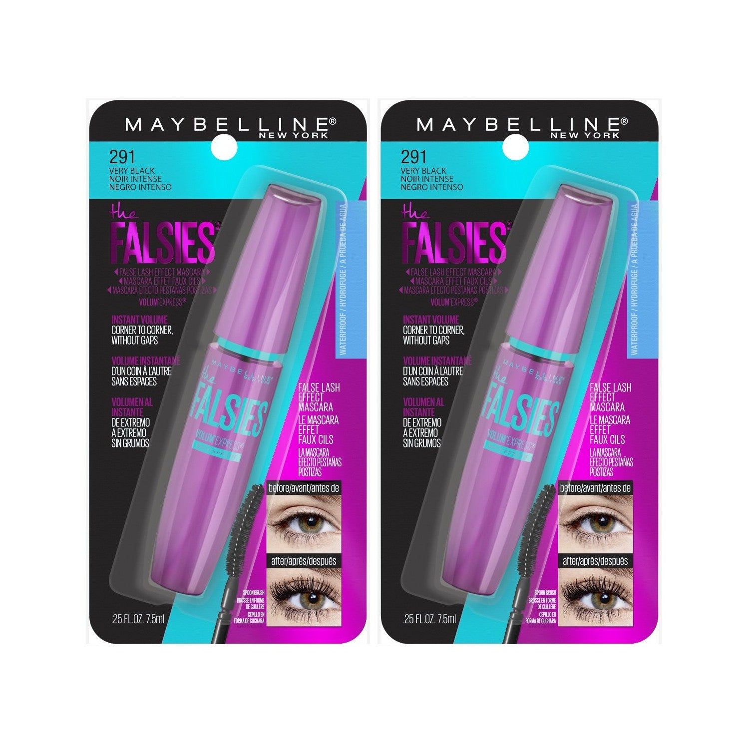 Maybelline Volum' Express Falsies Volumizing Waterproof Mascara, Very Black, 2 Count