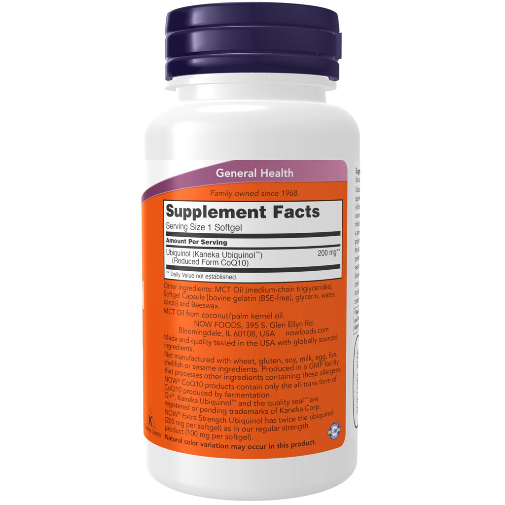 Buy now NOW Supplements, Ubiquinol 200 mg, High Bioavailability (the Active Form of CoQ10), 60 Softgels at indiglob india