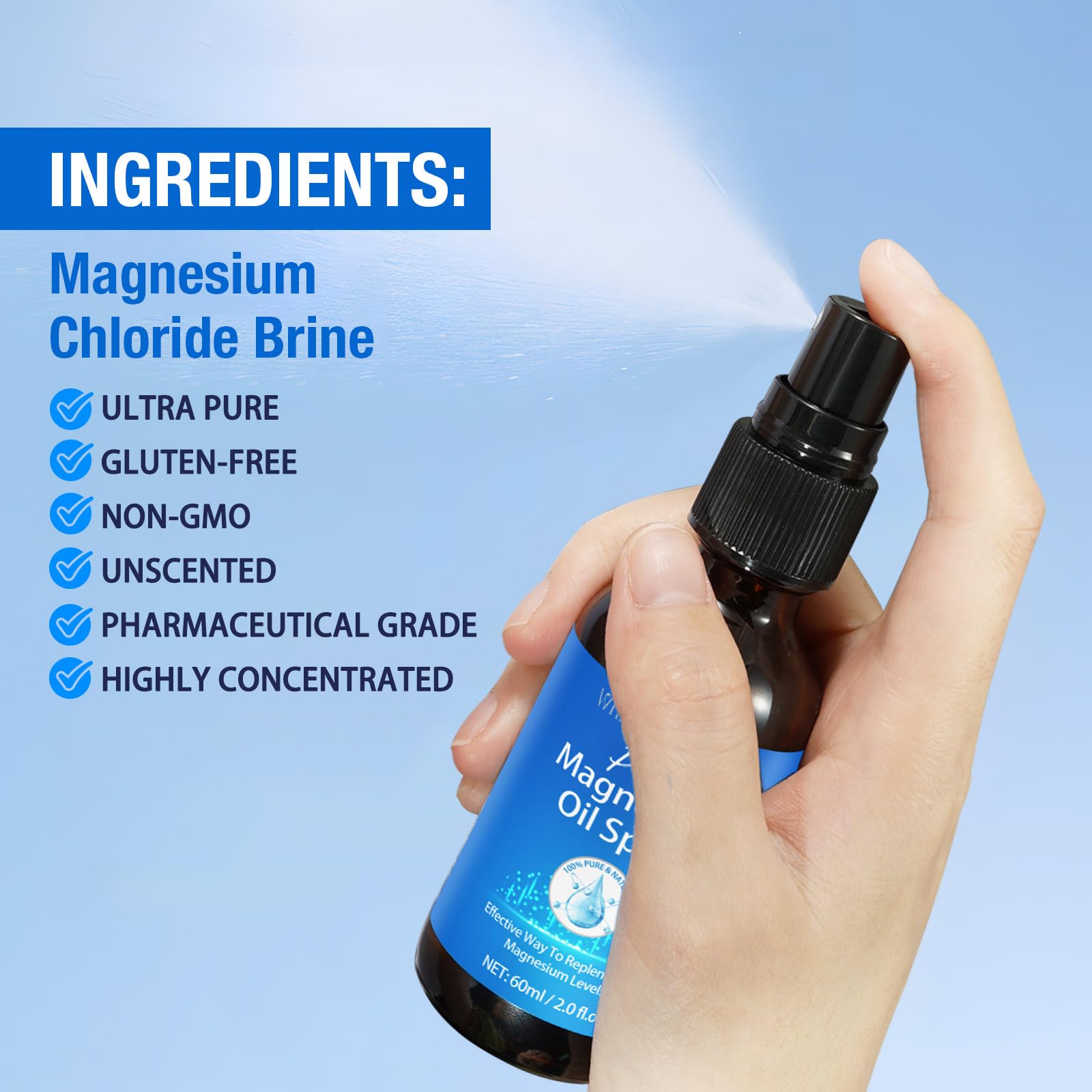 Magnesium Spray, Pure Magnesium Oil Spray for Feet, Natural Ingredient in Glass Bottle, Easy to Absorb and Use 2Pack