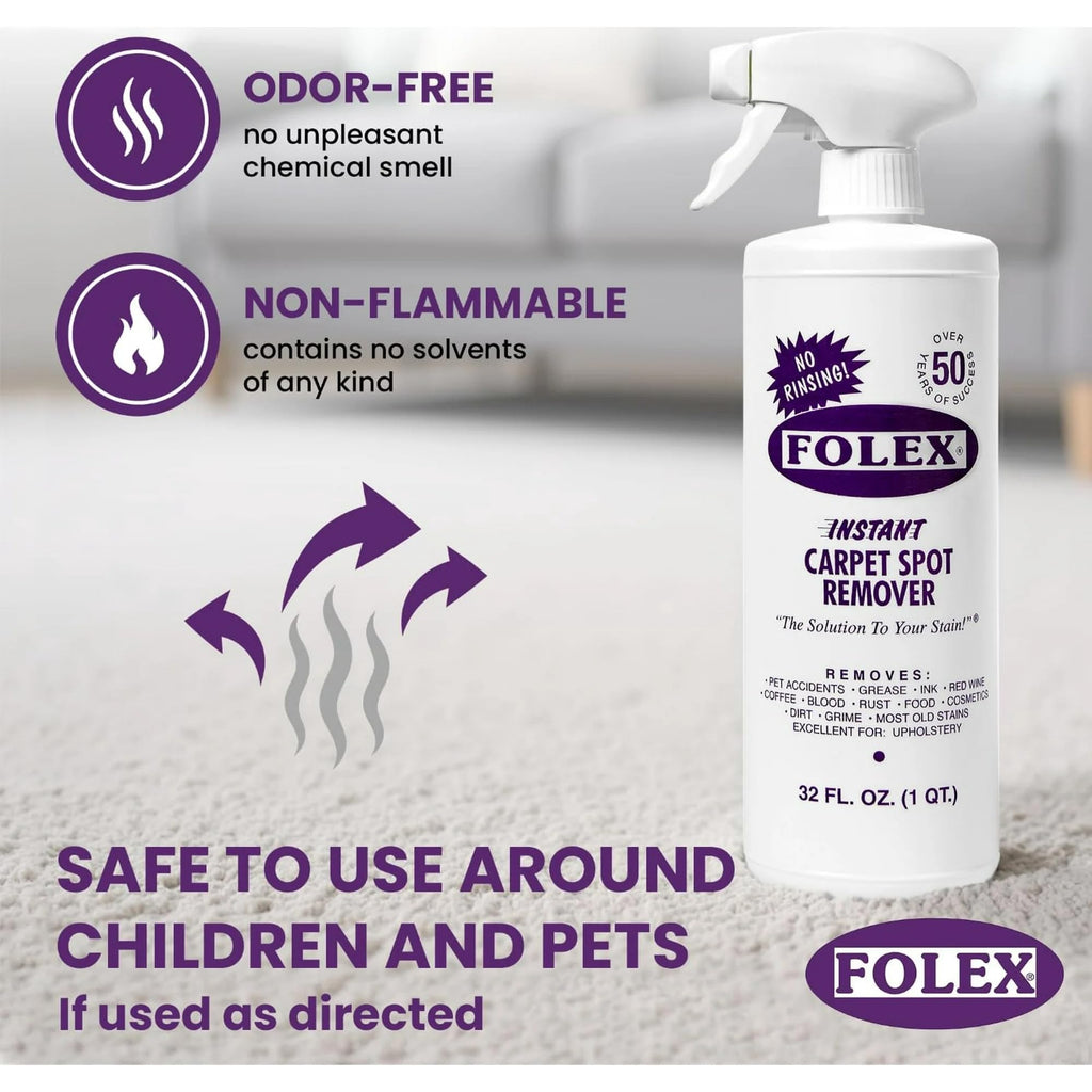 FOLEX Instant Carpet Spot Remover Carpet Cleaner - 32 oz - Removes Pet Accidents, Grease, Red Wine and More