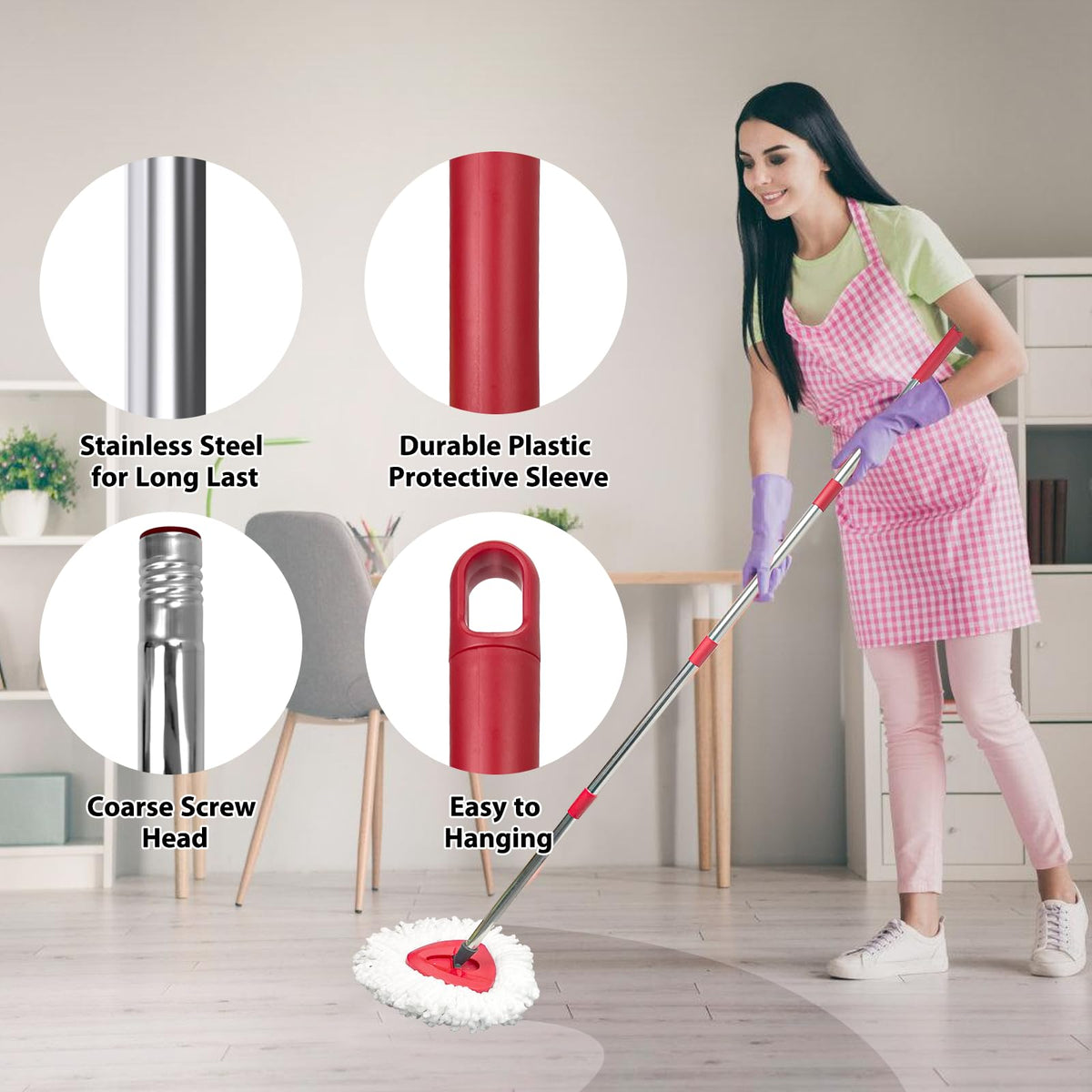 Spin Mop Replacement Set for EasyWring 1-Tank, 2 Heads, Handle, Base, Brush