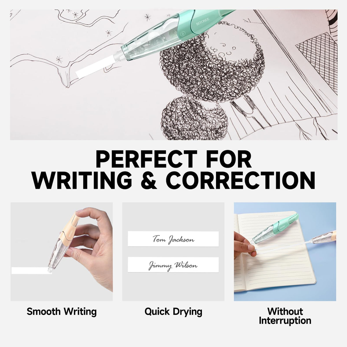 White Correction Tape, Retractable Refillable Correction Tape