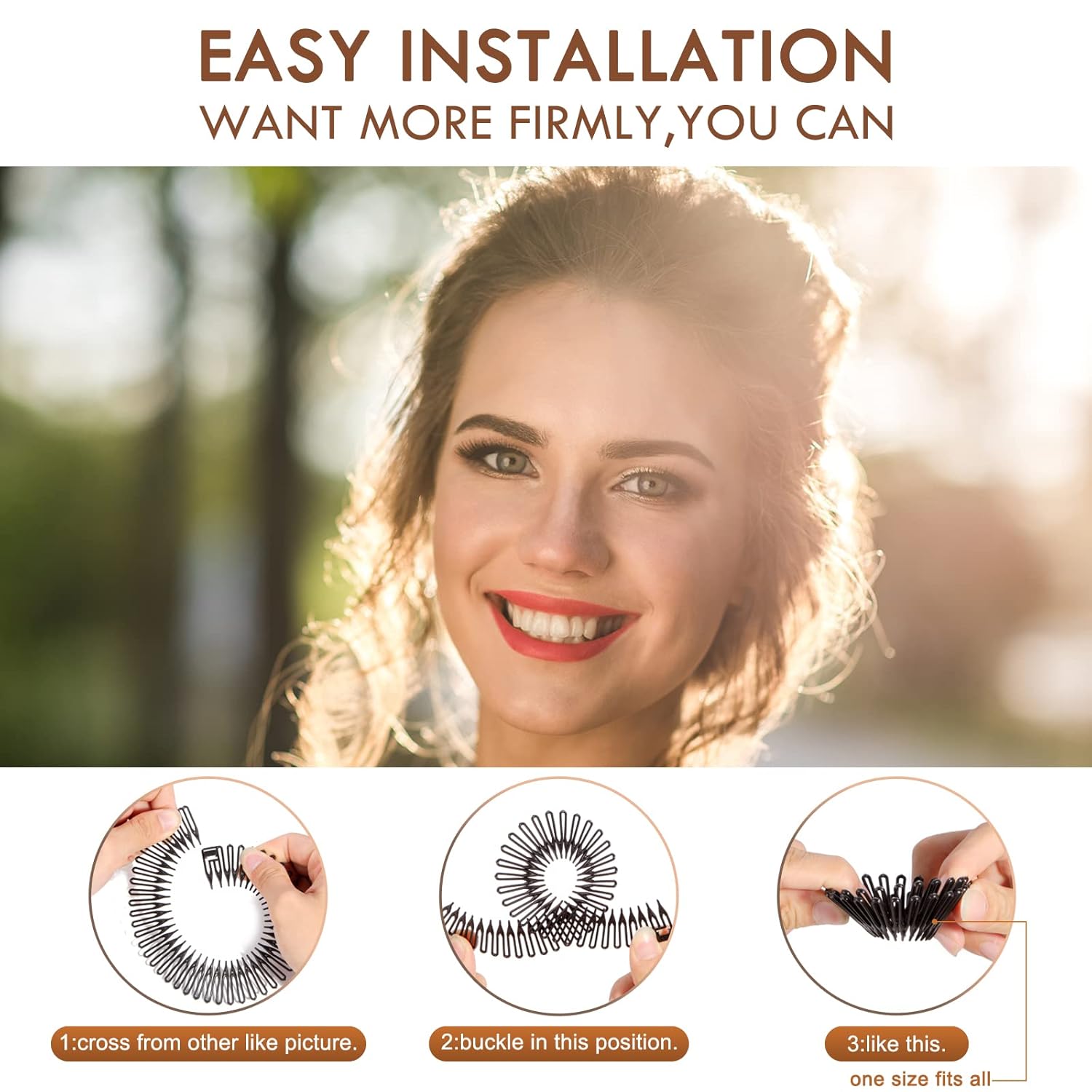 Buy now 3Pieces Flexible Plastic Circular Stretch Hair Combs, Headband Hairband Holder for Women Girls at indiglob india
