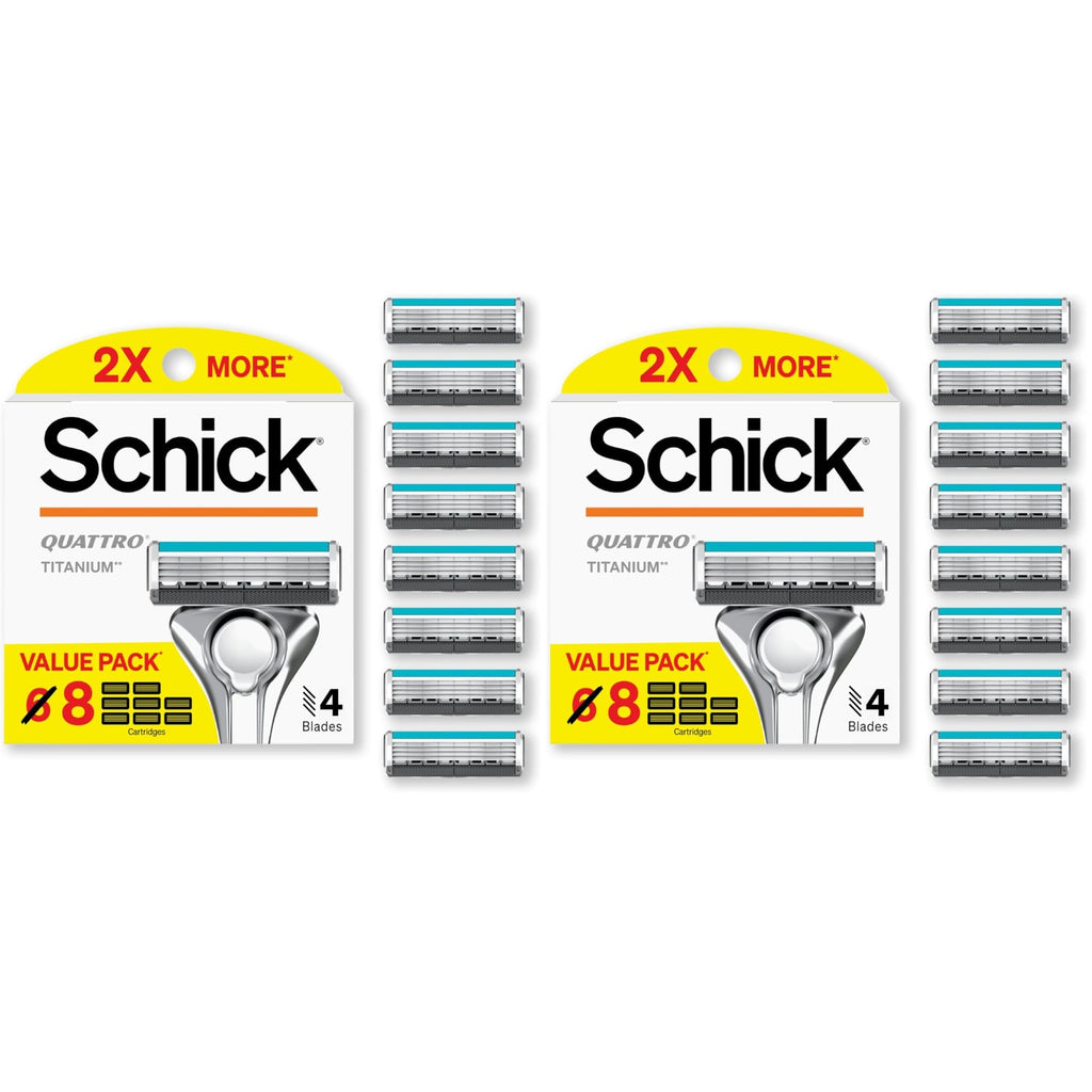 Schick Quattro Titanium 4-Blade Mens Razor Blades Refills, 8ct | Titanium-coated 4-blade razors for men, Smooth-gliding lubricating strip, Pivoting head contours face, Precision edging tool