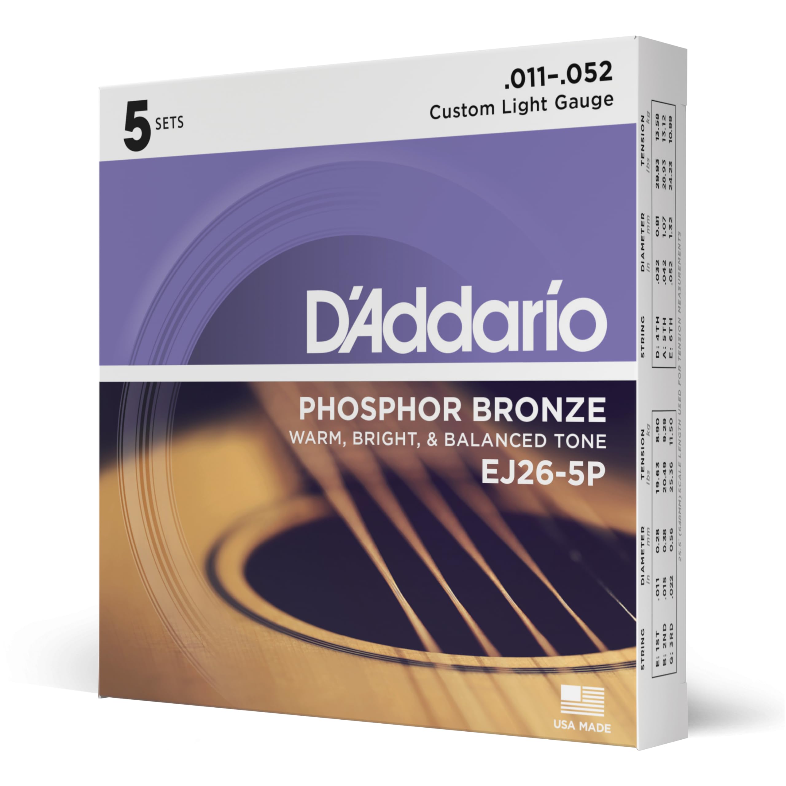 Buy now D'Addario Acoustic Guitar Strings, Phosphor Bronze, EJ42, Resophonic Medium Gauge 16-56, 6-String Set, Pack of 1 5-Pack Custom Light, 11-52 at indiglob india