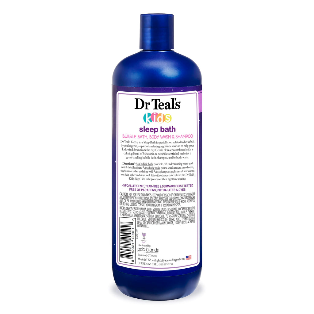 Dr Teal's Kids 3-in-1 Sleep Bubble Bath, Body Wash & Shampoo with Melatonin & Essential Oil, Lavender Scent, 20 fl oz (Pack of 3)
