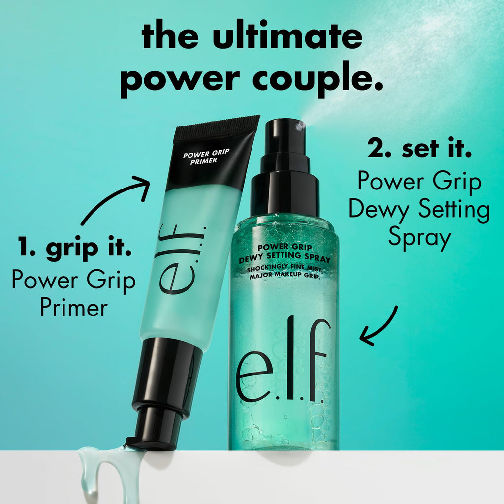 e.l.f. Power Grip Dewy Setting Spray, Ultra Fine Mist Made With Hyaluronic Acid, Grips Makeup For A Hydrated-Looking, Dewy Finish, Vegan & Cruelty-Free