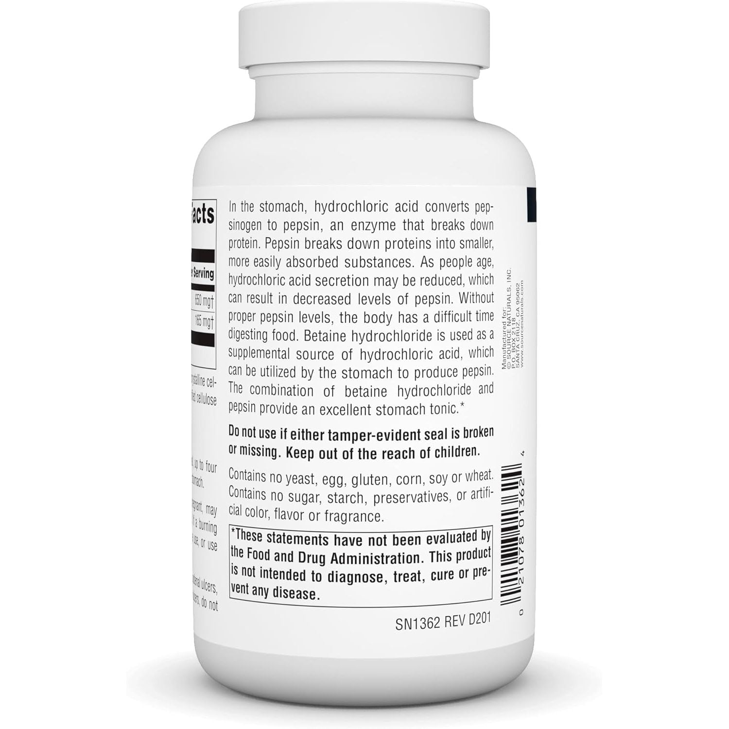 Buy now Source Naturals - Betaine HCl Hydrochloric Acid Source 650 mg. - 180 Tablets at indiglob india