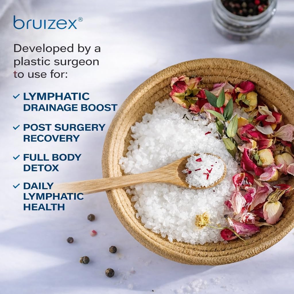 Bruizex Arnica Montana Bath Salts, Epsom Salt Bath Soak with Magnesium, 1lb | Infused with six essential oils; for lymphatic drainage, body detox, foot soaks and post-surgery swelling
