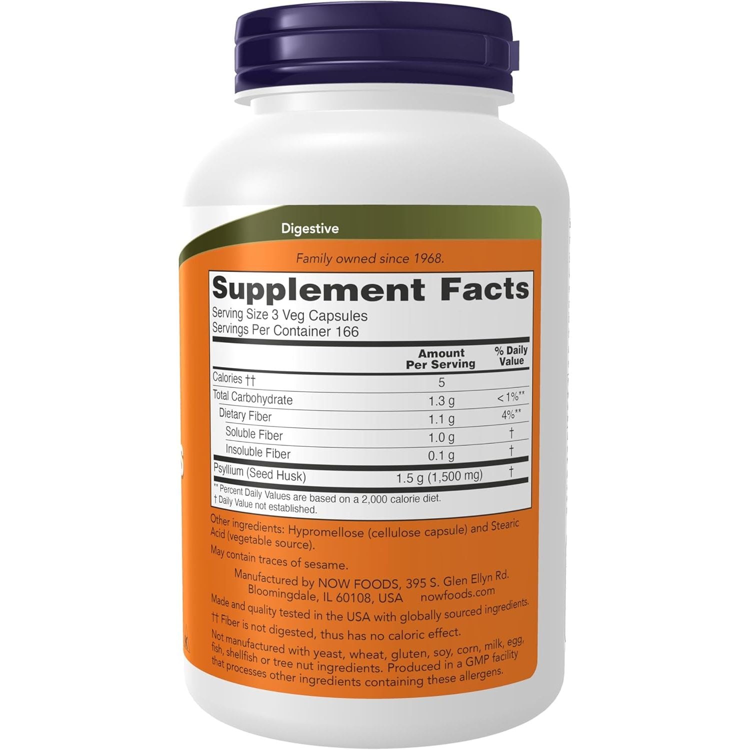 Buy now NOW Foods Supplements, Psyllium Husk Caps 500 mg, Non-GMO Project Verified, Natural Soluble Fiber, Intestinal Health*, 500 Veg Capsules at indiglob india