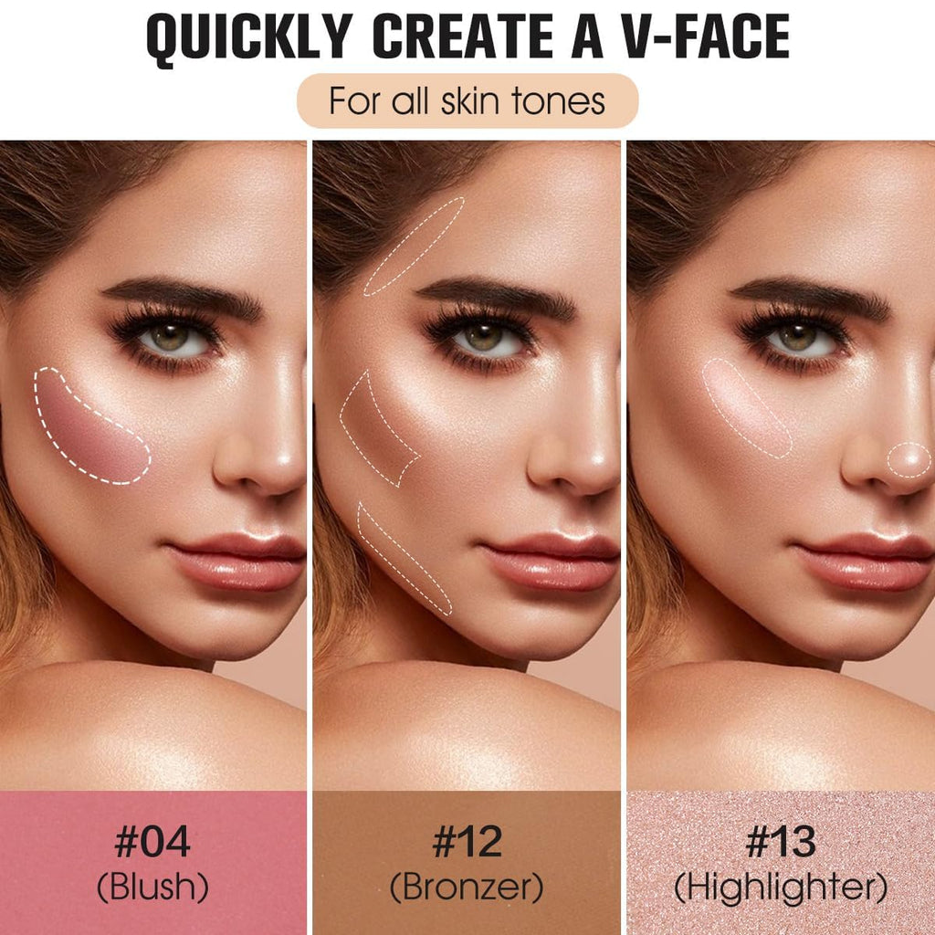 16 Color Contour Palette Makeup with 2 Brushes - Blush Highlighter Bronzer All-in-One Makeup Palette Contour Set - Face Cosmetics Gift, Holiday Beauty for Women (SET2)