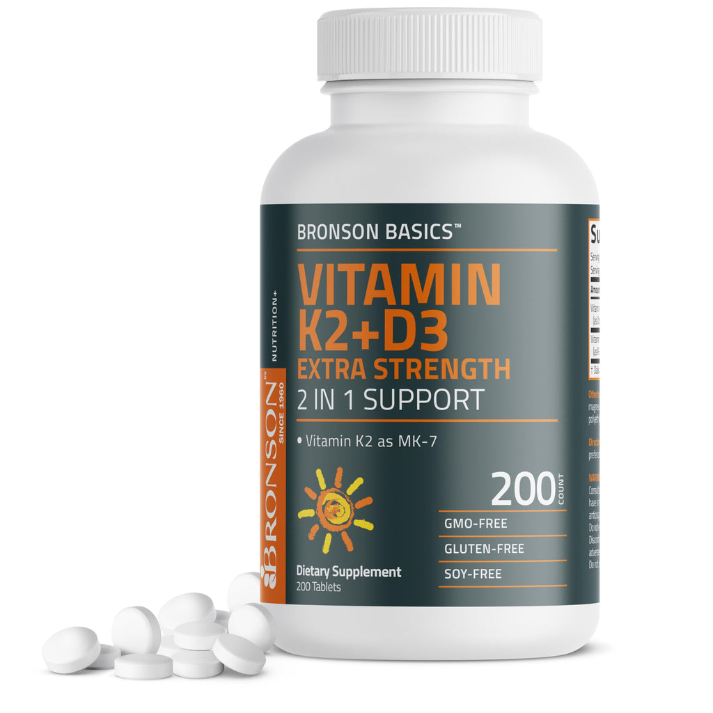 Bronson Vitamin K2 MK-7 + D3 10,000 IU Extra Strength, 360 Tablets | 120 mcg Vitamin K2 as MK-7 per Tablet, Bone Health Support, Non-GMO, Gluten-Free & Soy-Free