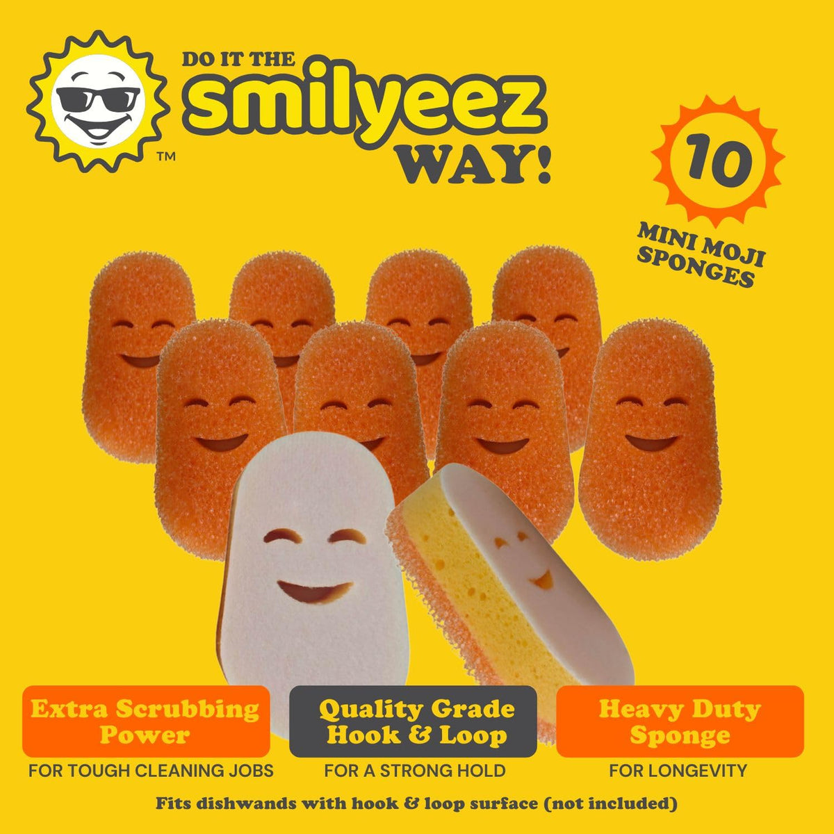 Smilyeez Scrub Moji Scrubbing Sponge Refill for The Dish Daddy (Reg. TM) Dishwand - (10 Pack)