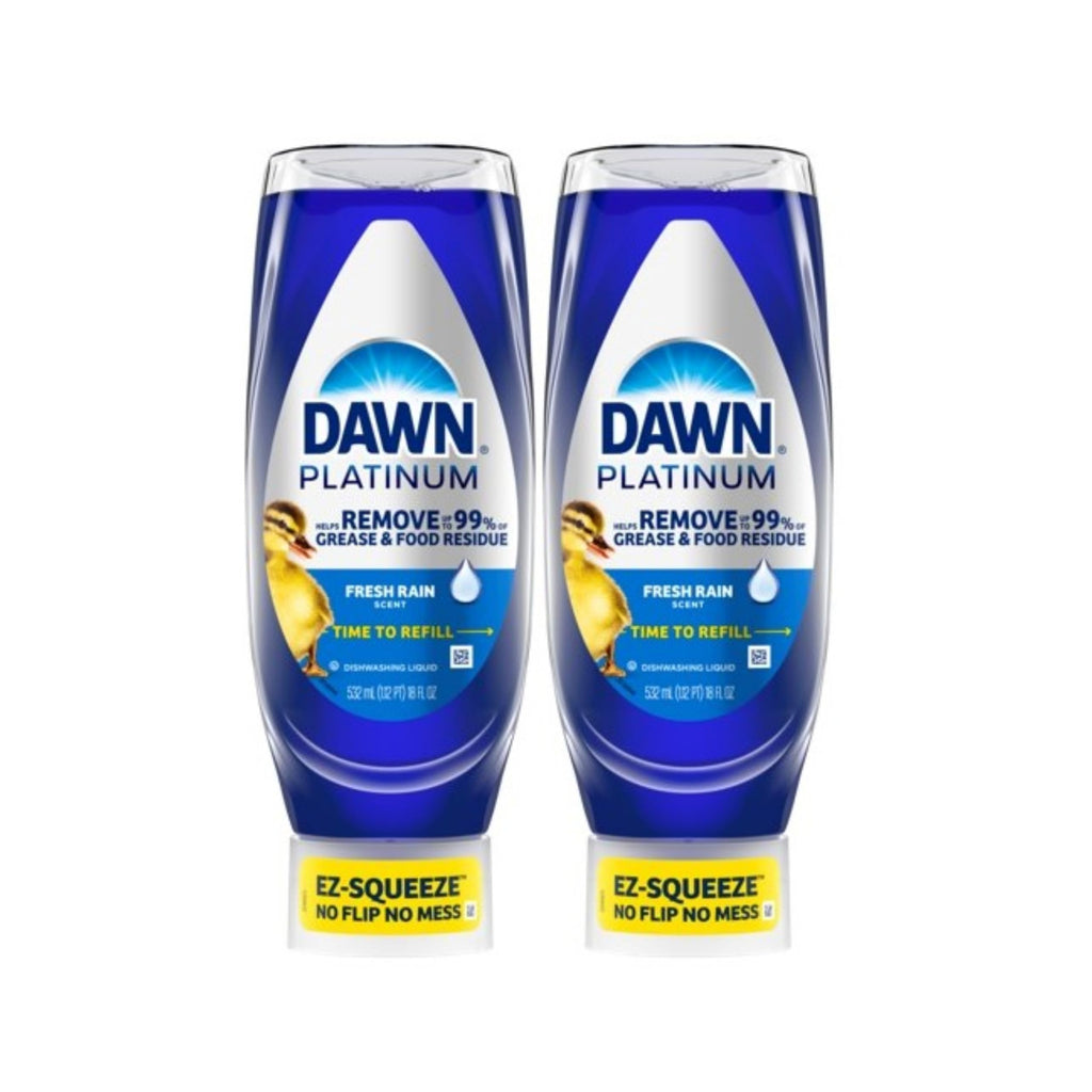 Dawn Platinum EZ-Squeeze Dish Soap, Dishwashing Liquid, Fresh Rain, 2x18oz Bundle
