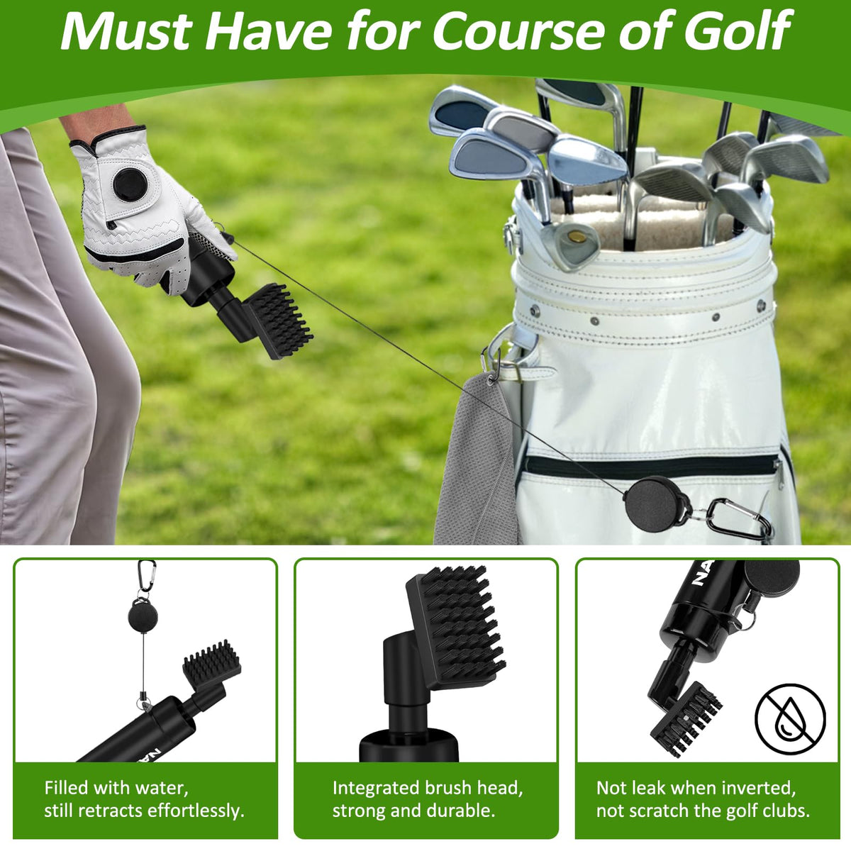 2PCS Golf Towel (16x16 Inch) & Club Cleaner Brush Set