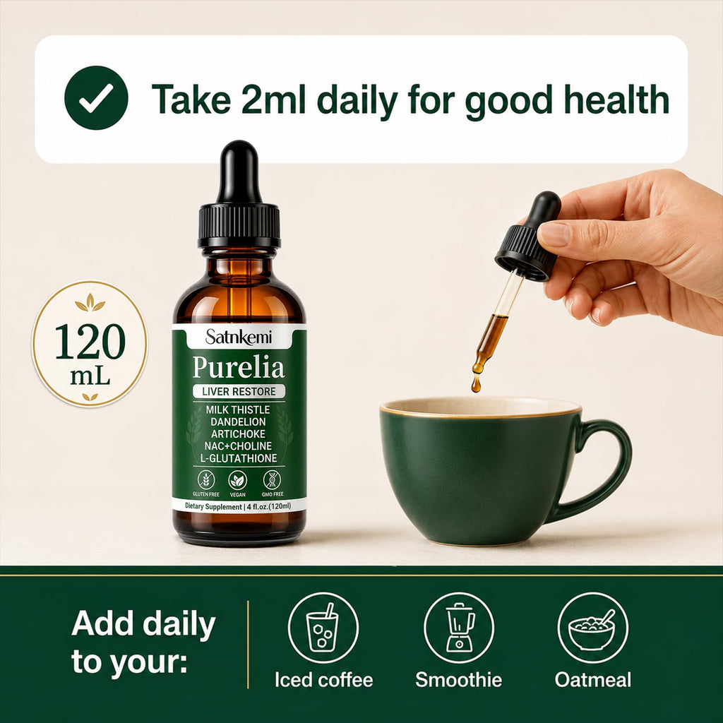 Purelia Liver Restore Drops, Milk Thistle Liquid Supplement, 120 mL | Milk thistle drops with dandelion, artichoke, NAC, choline and L-glutathione for daily liver wellness and antioxidant support