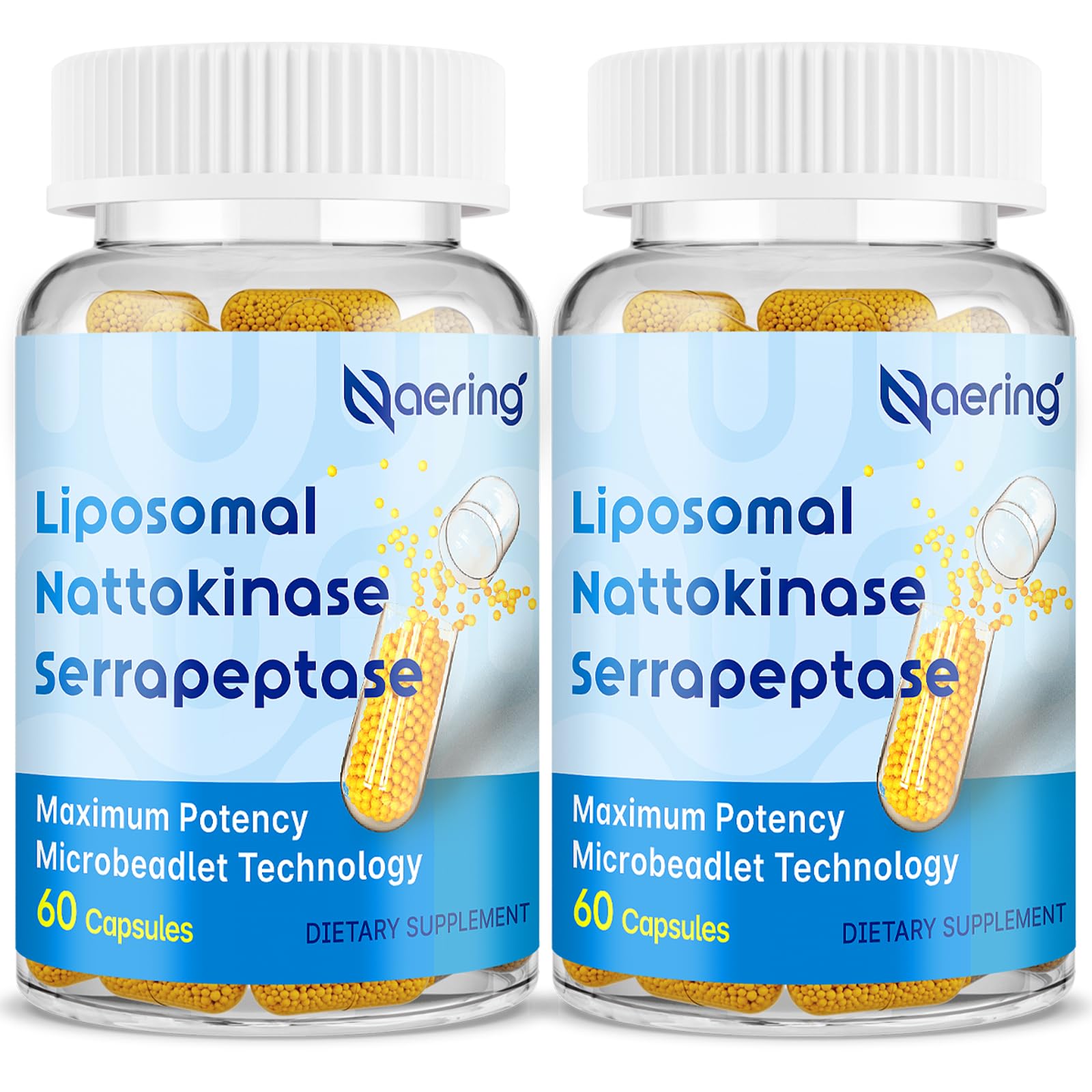 Liposomal Nattokinase 12,000 FU Serrapeptase 360,000 SPU Enzyme Supplement | Enriched with Synergistic Enzymes and Nutrient Blend & Inulin for Circulatory, Gut, Digestion 60 Capsules (2 Bottle)