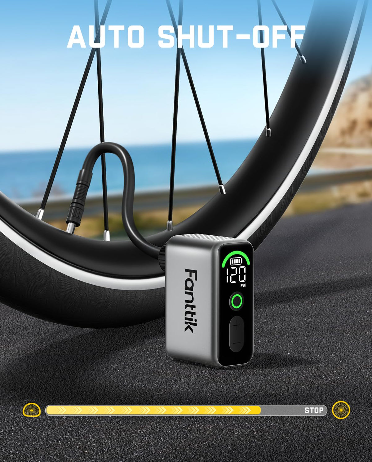 Fanttik X10 Ace Tiny Electric Bike Pump, 120PSI, 22s Inflate, Auto Stop