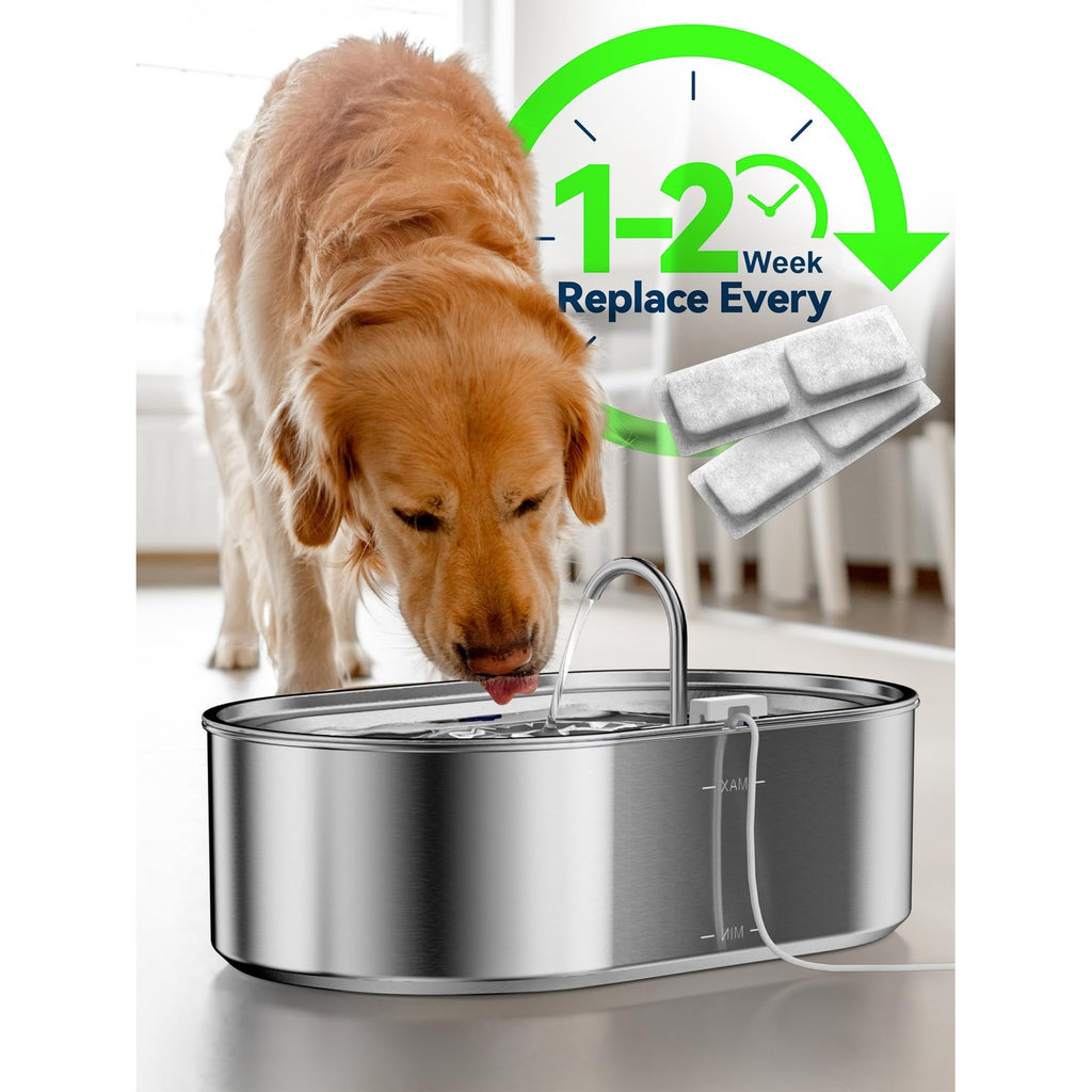 3.4Gal Dog Water Fountain for Large Dogs, 13L Stainless Steel Large Pet Fountain with Deeper & Wider Drinking Area, Automatic Dog Water Bowl Dispenser with Water Window (7 Filters)