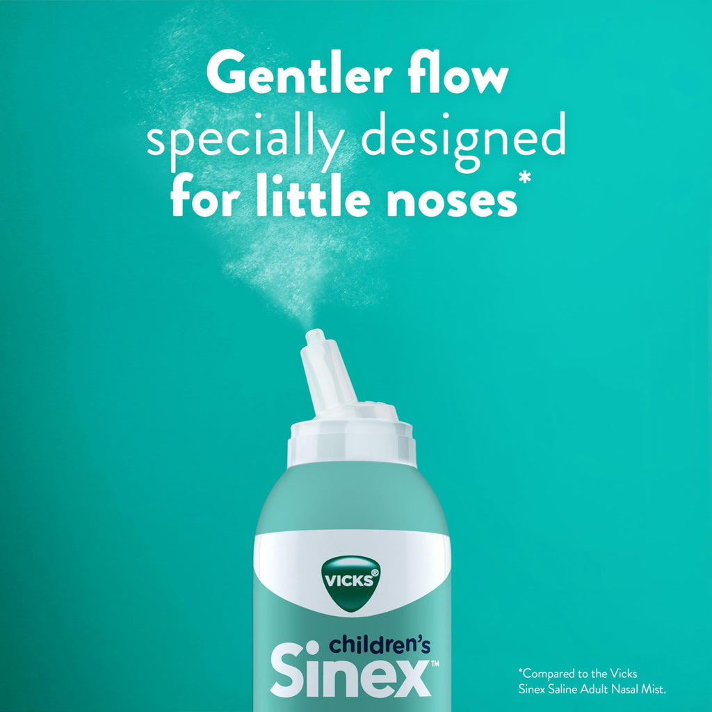 Buy now Vicks Sinex, Children's Saline Nasal Spray, Drug Free Ultra Fine Mist with Hint of Aloe, Ages 1+, Fast Everyday Stuffy Nose Relief for Kids, Clear Mucus from a Cold or Allergy, 5 OZ x 2 at indiglob india