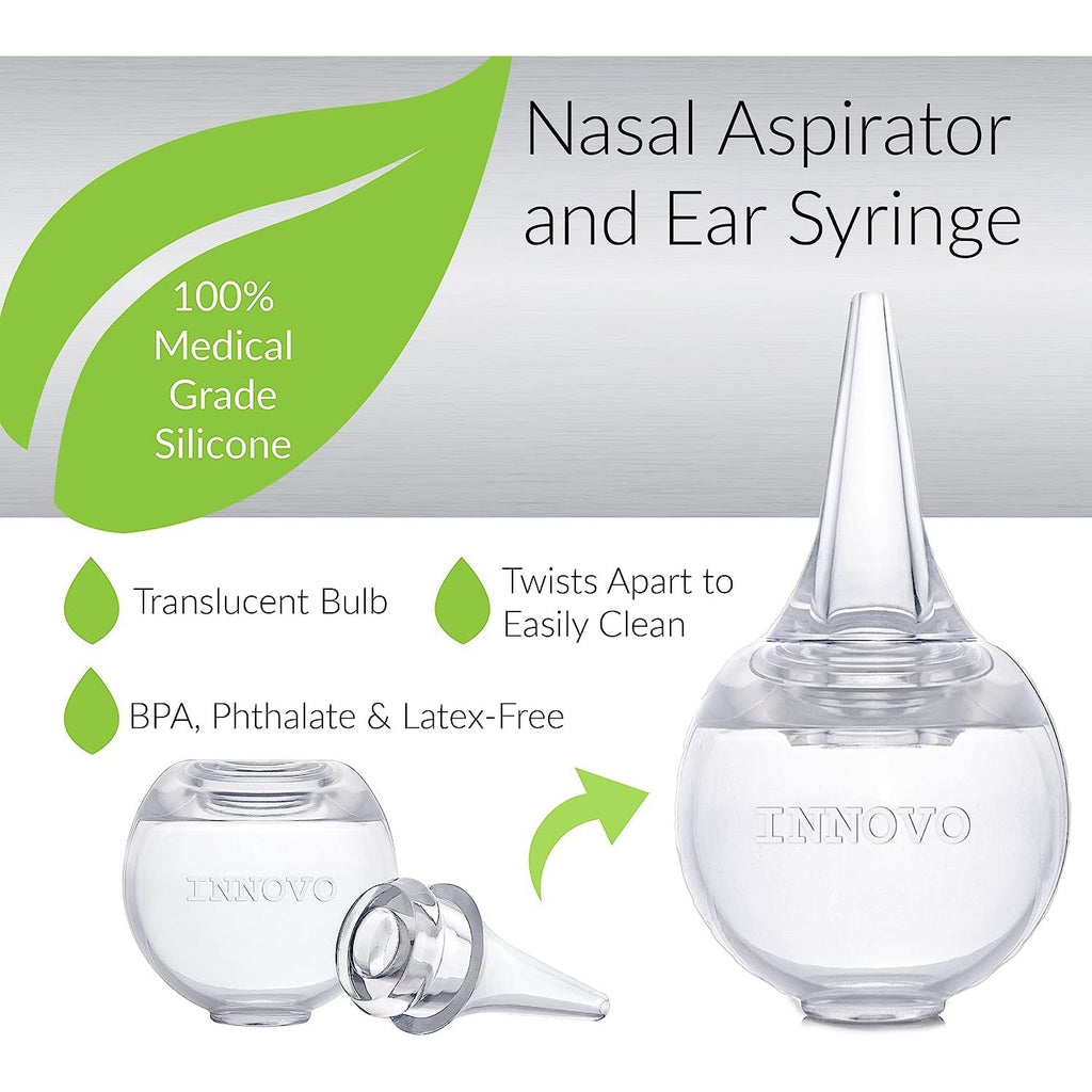 Buy now Innovo FSA/HSA Eligible Hospital Grade Silicone Twister Bulb Baby Ear Syringe and Nasal Aspirator, Sucks Snot and Mucus, Cleanable and Reusable, Clear at indiglob india