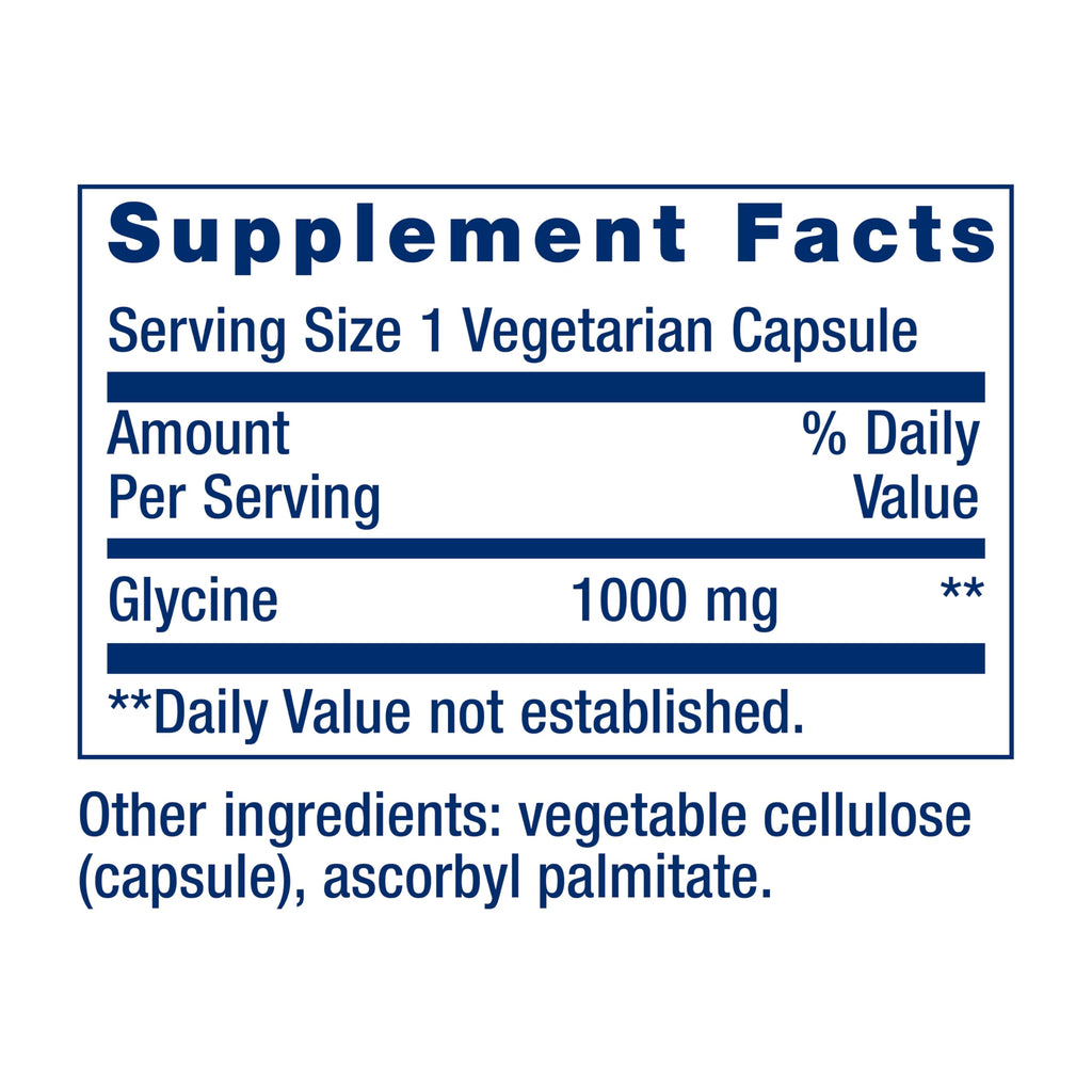 Life Extension Glycine, 1000 mg, Amino Acid that Promotes Healthy Sleep, Gluten-Free, Non-GMO, Vegetarian, 100 Capsules