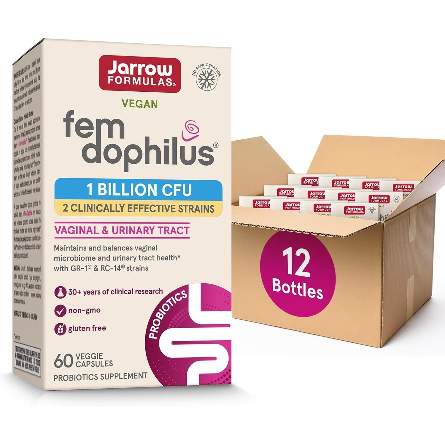Buy now Jarrow Formulas Fem-Dophilus - 1 Billion Organisms Per Serving - 60 Veggie Capsules - Womenâ€™s Probiotic - Urinary Tract Health - Up to 60 Servings 60 Count (Pack of 12) Unflavored at indiglob india