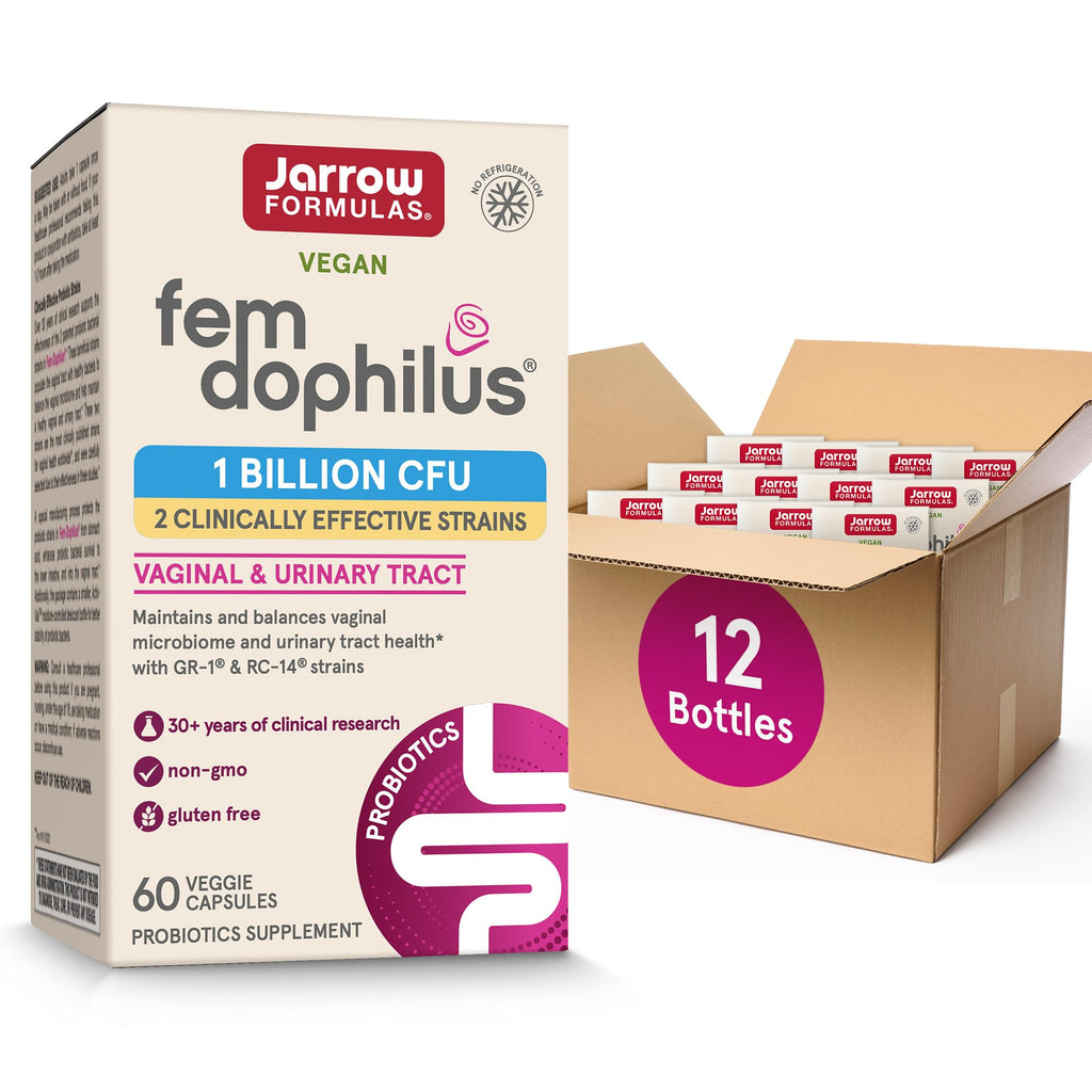 Jarrow FemDophilus Probiotics, Vaginal & Urinary Tract Support, 60 Capsules | Vaginal Health Support, Urinary Tract Support, 1 Billion CFU, Clinically Studied Strains, Shelf-Stable, Vegan, Gluten-Free