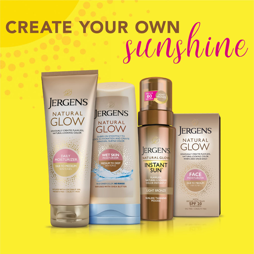 Jergens Natural Glow Face Self Tanner Lotion SPF 20, Fair To Medium, 2 oz | Sunless Tanning, Daily Facial Sunscreen, Oil Free Formula, Broad Spectrum UVA/UVB Protection, Gradual Color Development