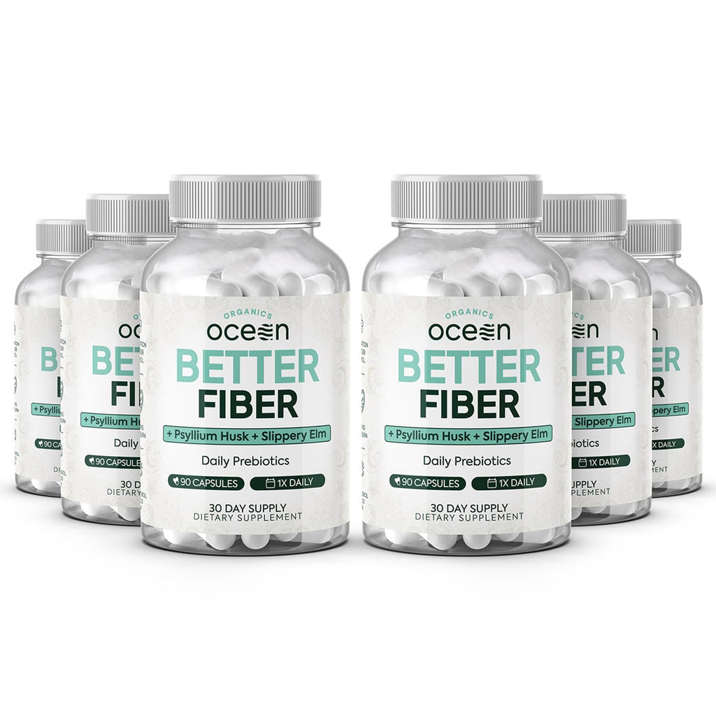 Organics Ocean Better Fiber - Daily Fiber Supplement - Soften Stool for Effortless Bowel Movements - with Psyllium Husk and Slippery Elm - 3 Bottles