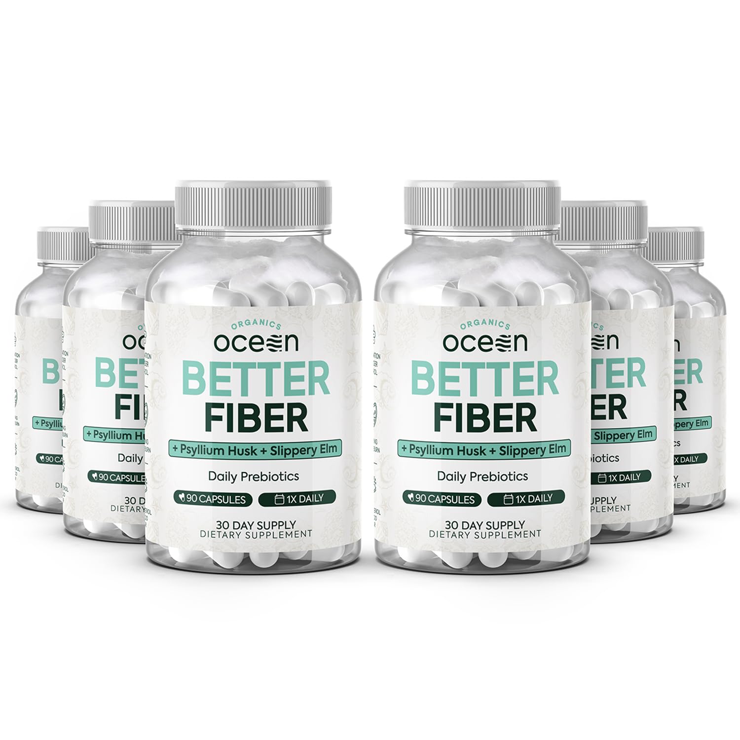 Organics Ocean Better Fiber - Daily Fiber Supplement - Soften Stool for Effortless Bowel Movements - with Psyllium Husk and Slippery Elm - 3 Bottles