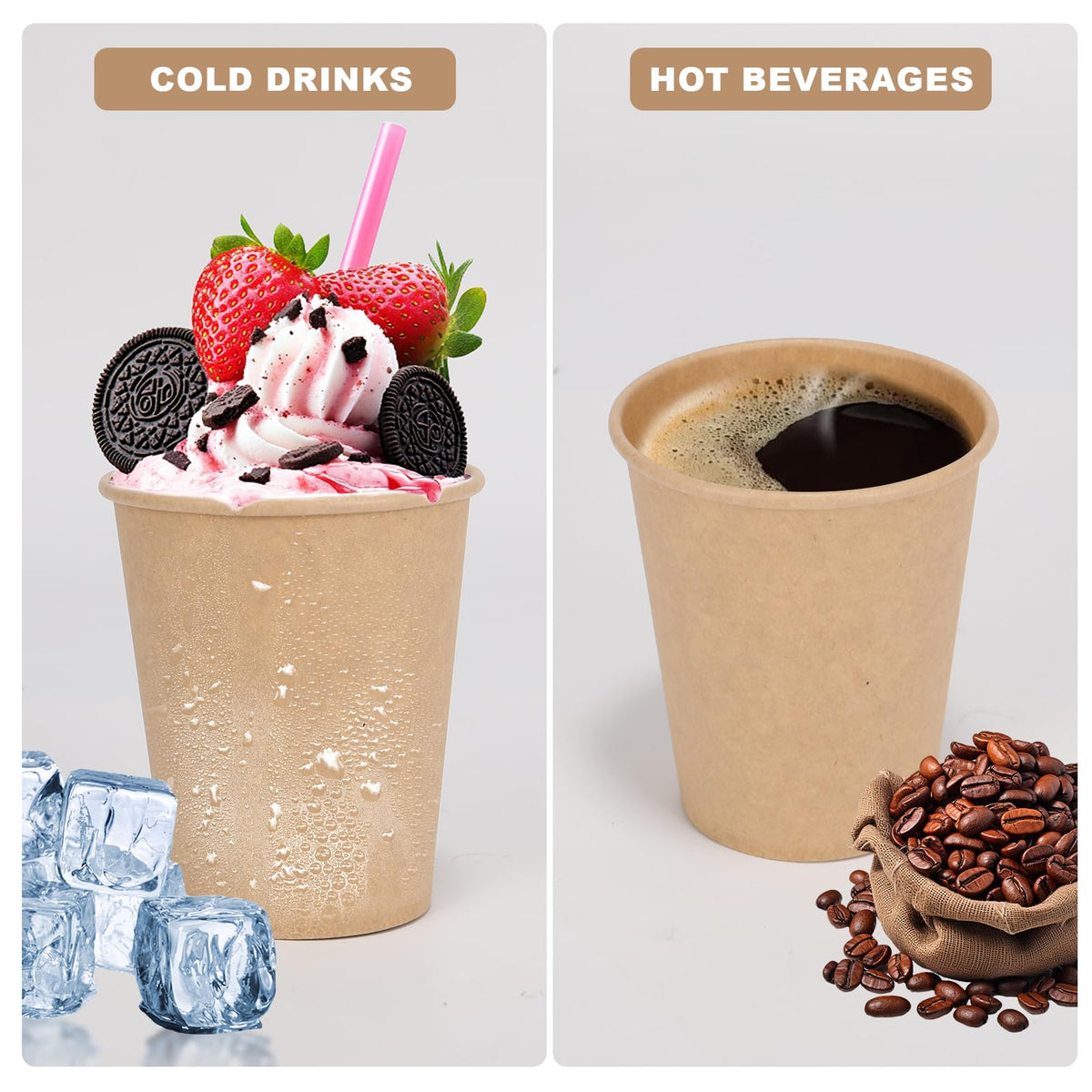 Disposable Cups, 100 Pack 8 Oz Kraft Paper Cups, Paper Coffee Cups, Disposable Cups 8 oz for Hot or Cold Beverage