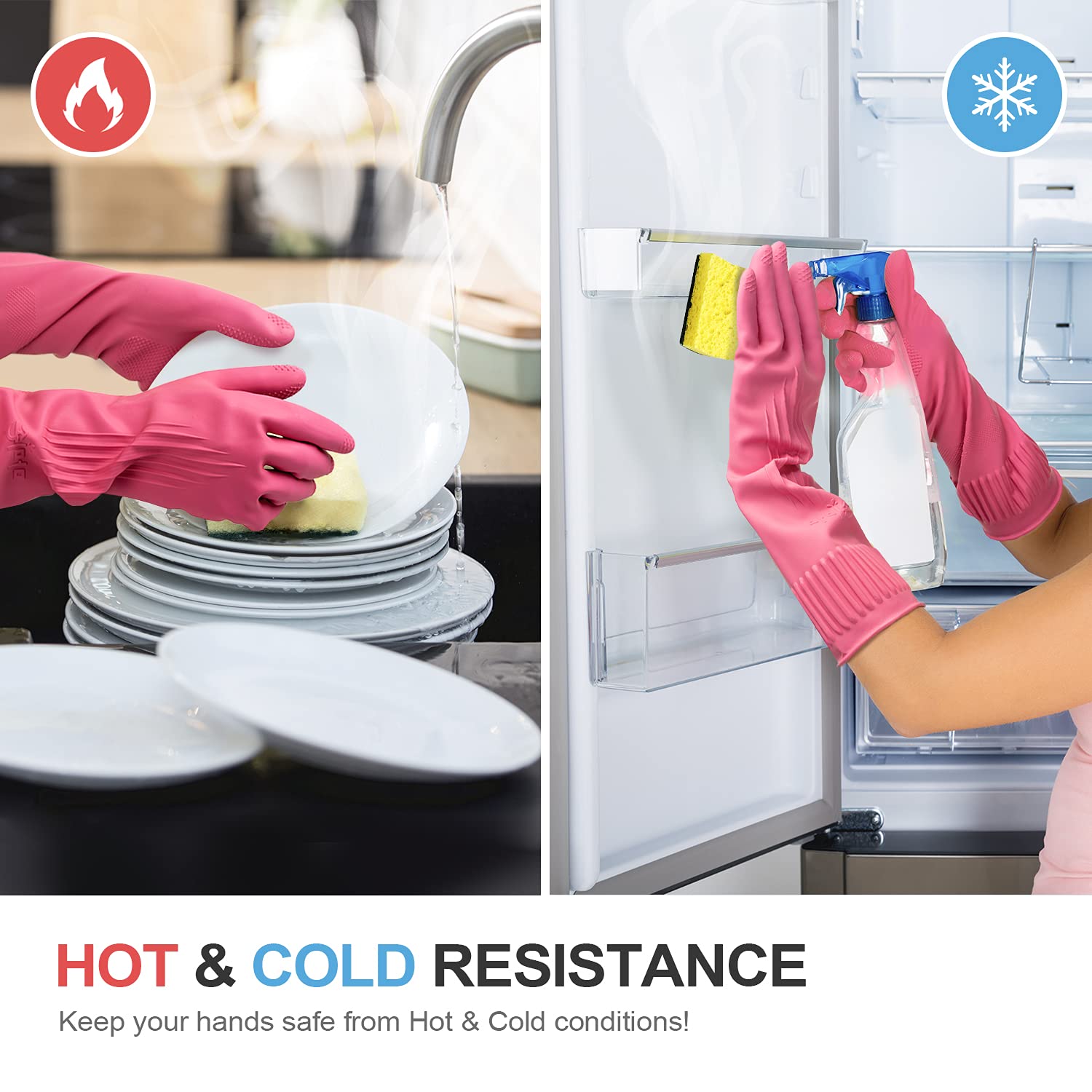 Buy now Mamison 2 Pairs Reusable Waterproof Household Dishwashing Cleaning Rubber Gloves, Non-Slip Kitchen Glove (Pink, Medium (Pack of 2)) at indiglob india