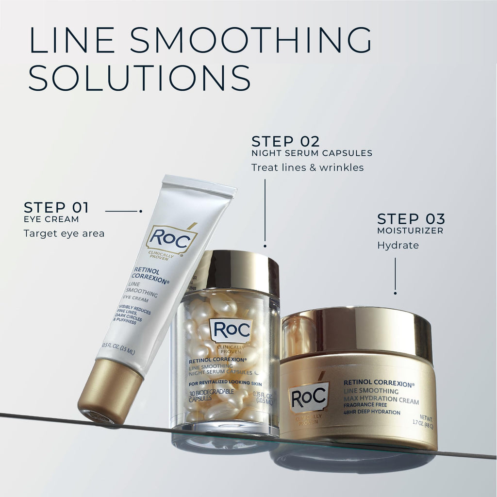 RoC Retinol Correxion Anti-Aging Wrinkle Night Serum Capsules, 80 CT Jumbo | Unscented retinol capsules for face, Anti-Aging Wrinkle, Treatment for Fine Lines, Post Acne Scars, Limited Edition Value Set