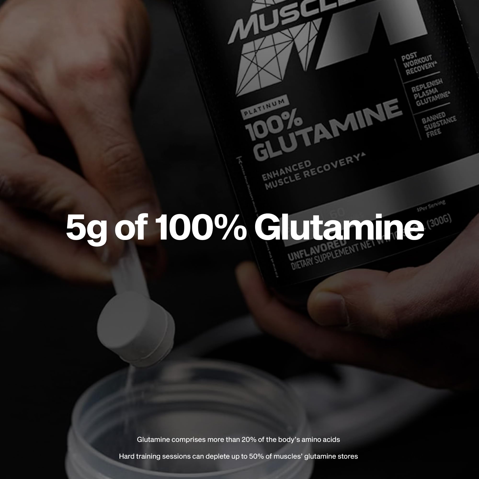 MuscleTech 100% L-Glutamine Powder for Enhanced Muscle Recovery, Unflavored | Pure L Glutamine Muscle Growth Builder & Energy Boosting Nutritional Supplement for Men & Women - 60 Servings