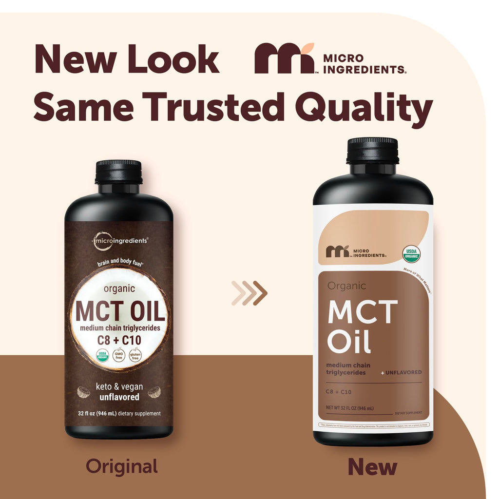 Micro Ingredients Organic MCT Oil, 32 fl oz, Keto C8 + C10 Fatty Acids