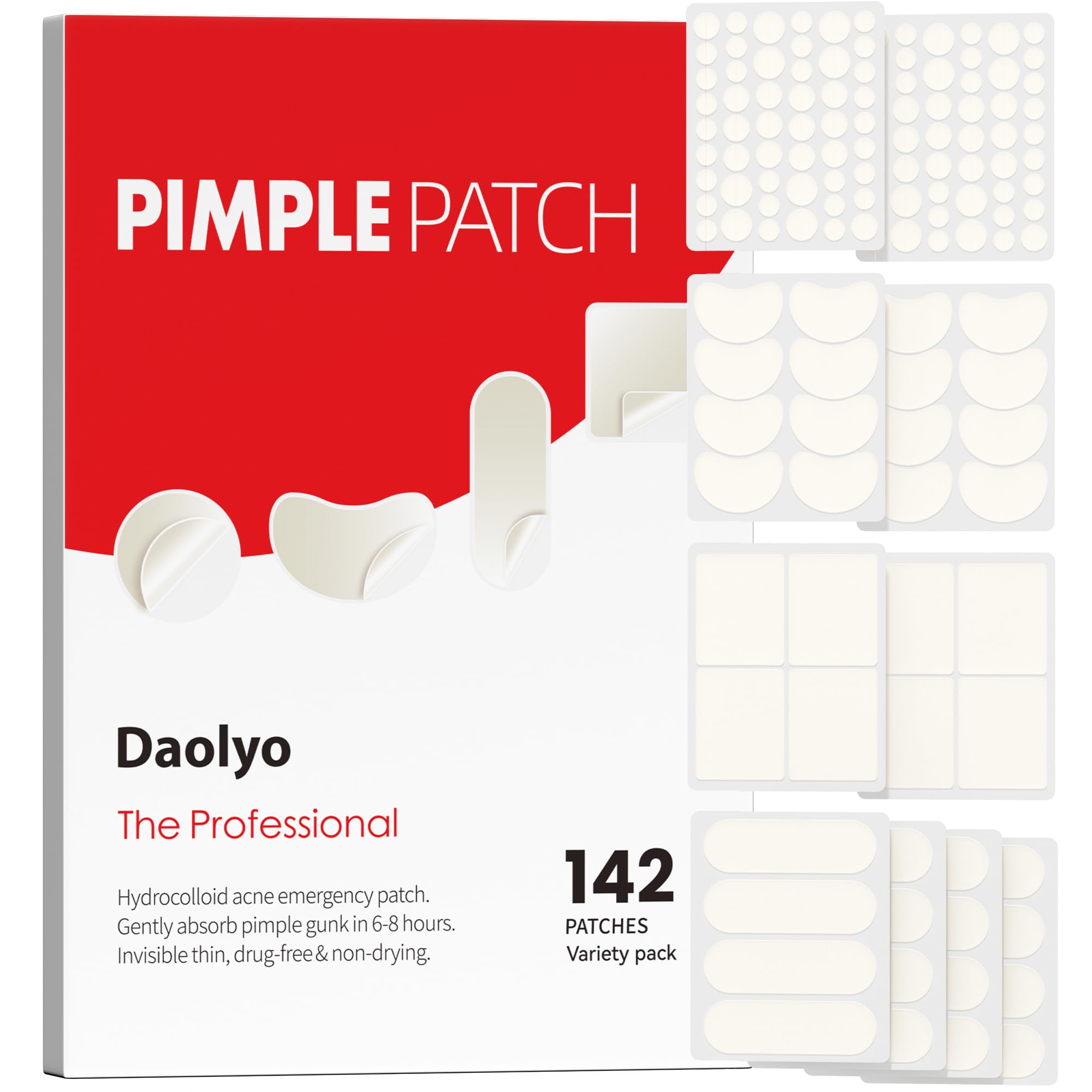 Daolyo Pimple Patches for Face, 4 Size 300 Counts Hydrocolloid Acne Patches | Pimple Patches for Covering Zits and Blemishes, Spot Stickers with Salicylic Acid, Tea Tree Oil & Calendula Oil