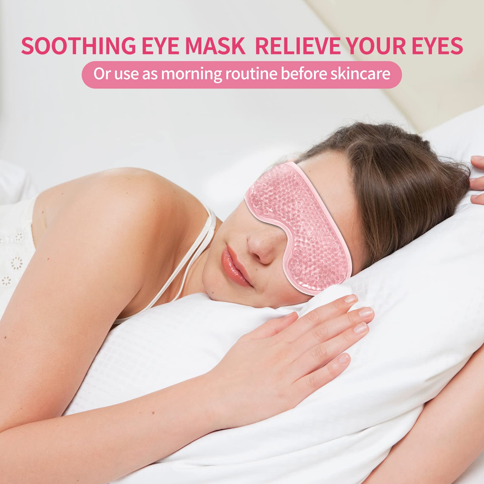 2PCS Gel Eye Mask Reusable Cold Therapy Gel Bead Eye Mask for Puffiness/Dark Circles/Eye Bags/Dry Eyes/Headaches/Migraines/Stress Relief, Cold Compress Mask (Pink)