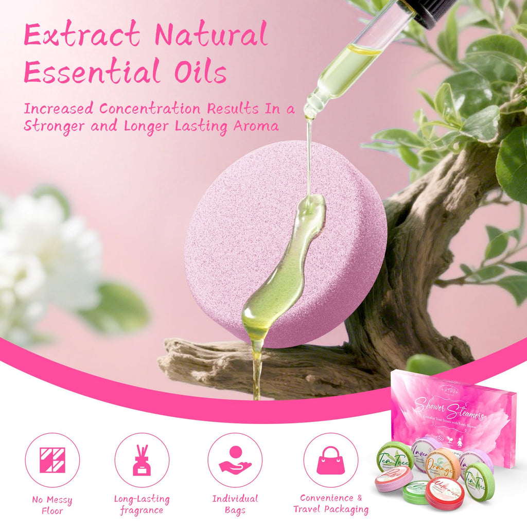 HFHO Shower Steamers Aromatherapy 8 Pack Natural Essential Oils Home Spa | Perfect For Stress Relief, Relaxation And Home Spa Self Care, Birthday Gifts For Women And Men