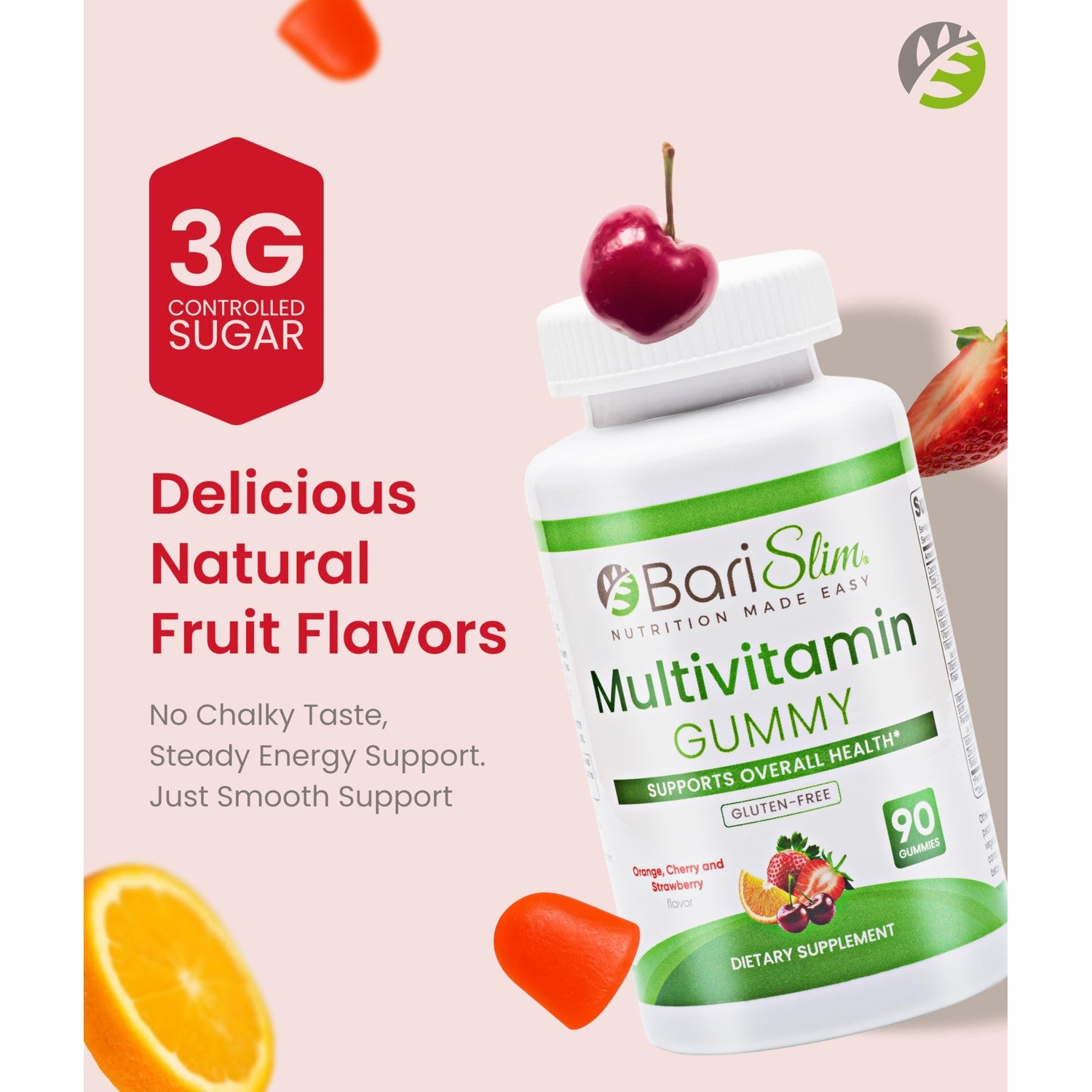 BariSlim Bariatric Chewable Multivitamin Gummies - Specially Formulated Gummy Vitamin for Patients After Weight Loss Surgery - Easy to Digest & Great Tasting Fruit Flavors | 90 Fruit Chews
