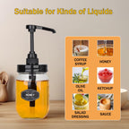 2 Pack Mason Jar Syrup Dispenser Pump Lids, Coffee Syrup Dispensers for Regular Mouth Mason Jars with Rust Proof Plastic Pumps and lids, Kitchen Food Grade Honey Dispenser Pump, Black