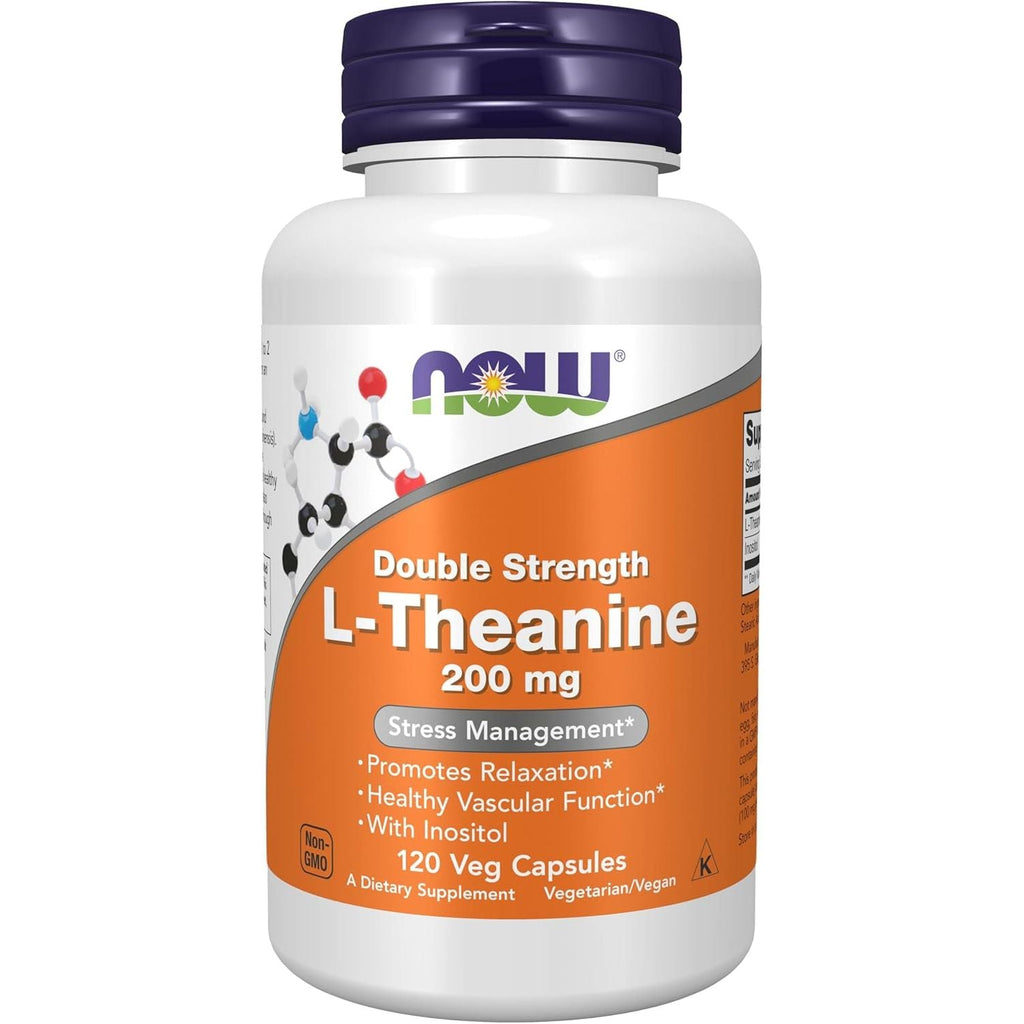 Buy now NOW Foods Supplements, L-Theanine 200 mg with Inositol, Stress Management*, 120 Veg Capsules 120 Count (Pack of 1) at indiglob india