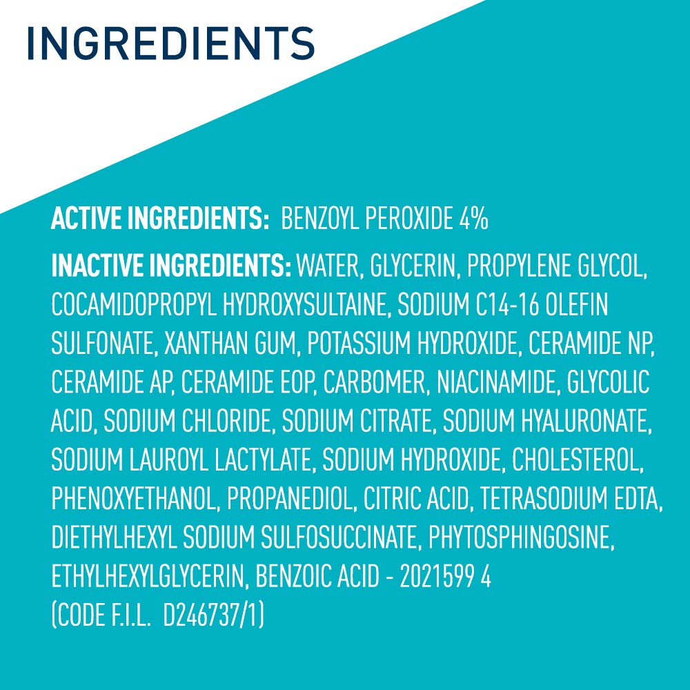 CeraVe Foaming Acne Cream Cleanser, Face Wash with 4% Benzoyl Peroxide, 5oz | Skin Care, Hyaluronic Acid, Niacinamide, Facial Cleanser, Acne Treatment For Face, Face Care, Gentle Cleanser, Ceramides