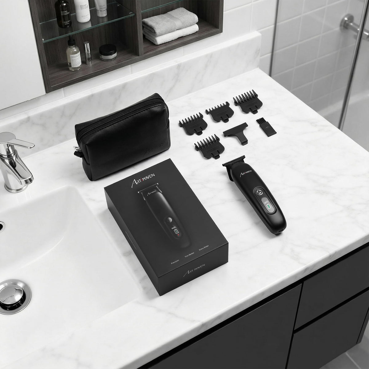 Beard Trimmer for Men, Cordless Hair Clipper & Beard Trimmer Kit, USB-C Rechargeable, DLC Precision Blade, 150-Min Runtime, Compact Travel Grooming Set, Gift for Men with Toiletry Bag