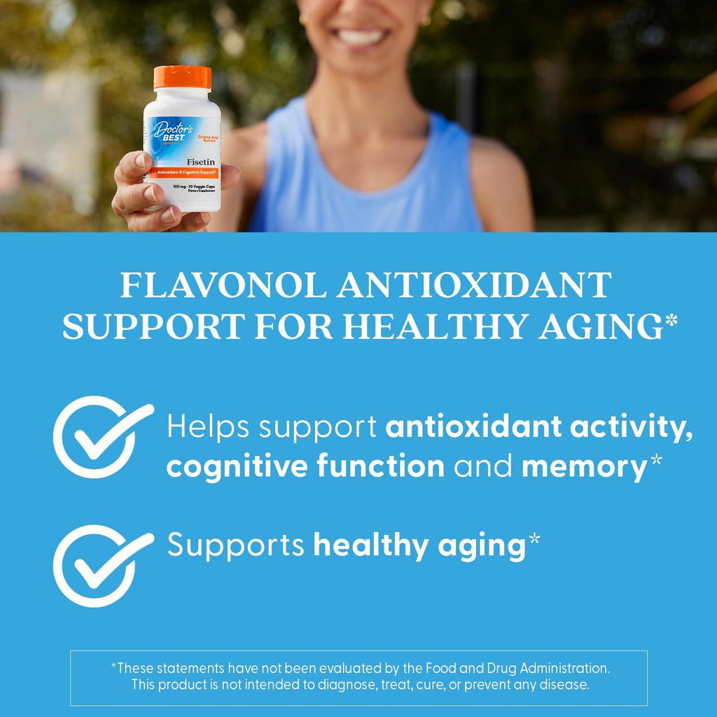 Buy now Doctor's Best Fisetin with Novusetin, Non-GMO, Vegan, Gluten & Soy Free, 100 mg, 30 Count at indiglob india